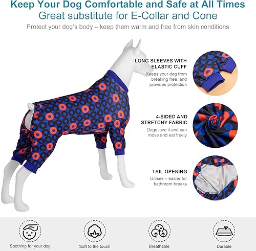 Miniatura 4 de LovinPet Pijama XL para perros extragrandes, antilamer y calmar la ansiedad, tela elástica ligera, estampado de anillo, pijamas para perros grandes,