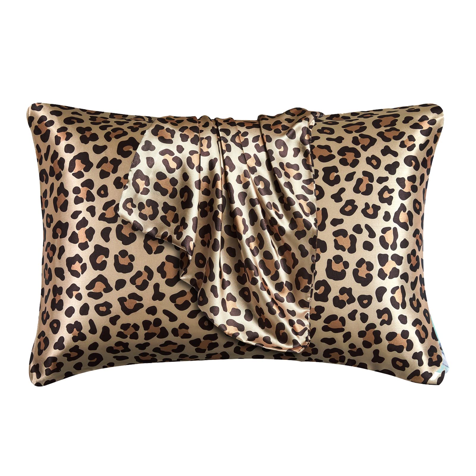 DuShow Standard Satin Silk Pillowcase Pack of 2,Leopard Silky Pillowcases For Hair and Skin,Soft Golden Pillow Cover with zipper(Golden,50 x 76cm)