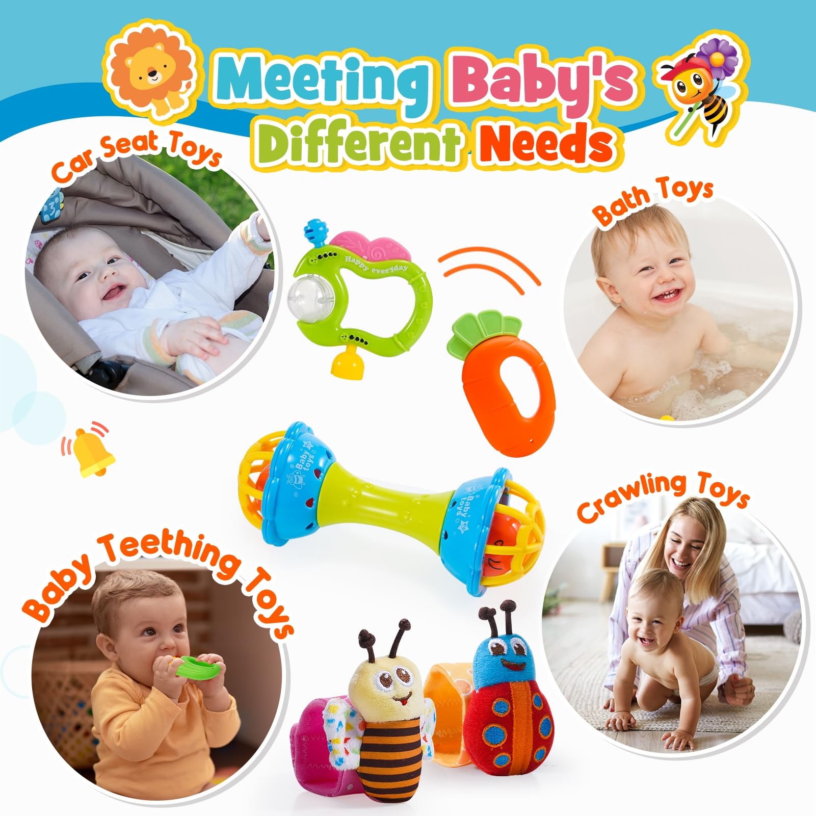 Hochet Bebe 0 3 6 9 Mois, Jouet Bebe 0 3 6 Mois Jeux Eveil Bebe 0 3 6 Mois Jouet Dentition Bébé Cadeau 0-6 Mois Fille Garçon Jeux Bebe 0-9 Mois Jouet Nouveau Né Garçon Fille Montessori Jeux