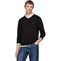 Tommy Hilfiger Uomo Pullover Essential Cotton Scollo a V, Nero (Black)