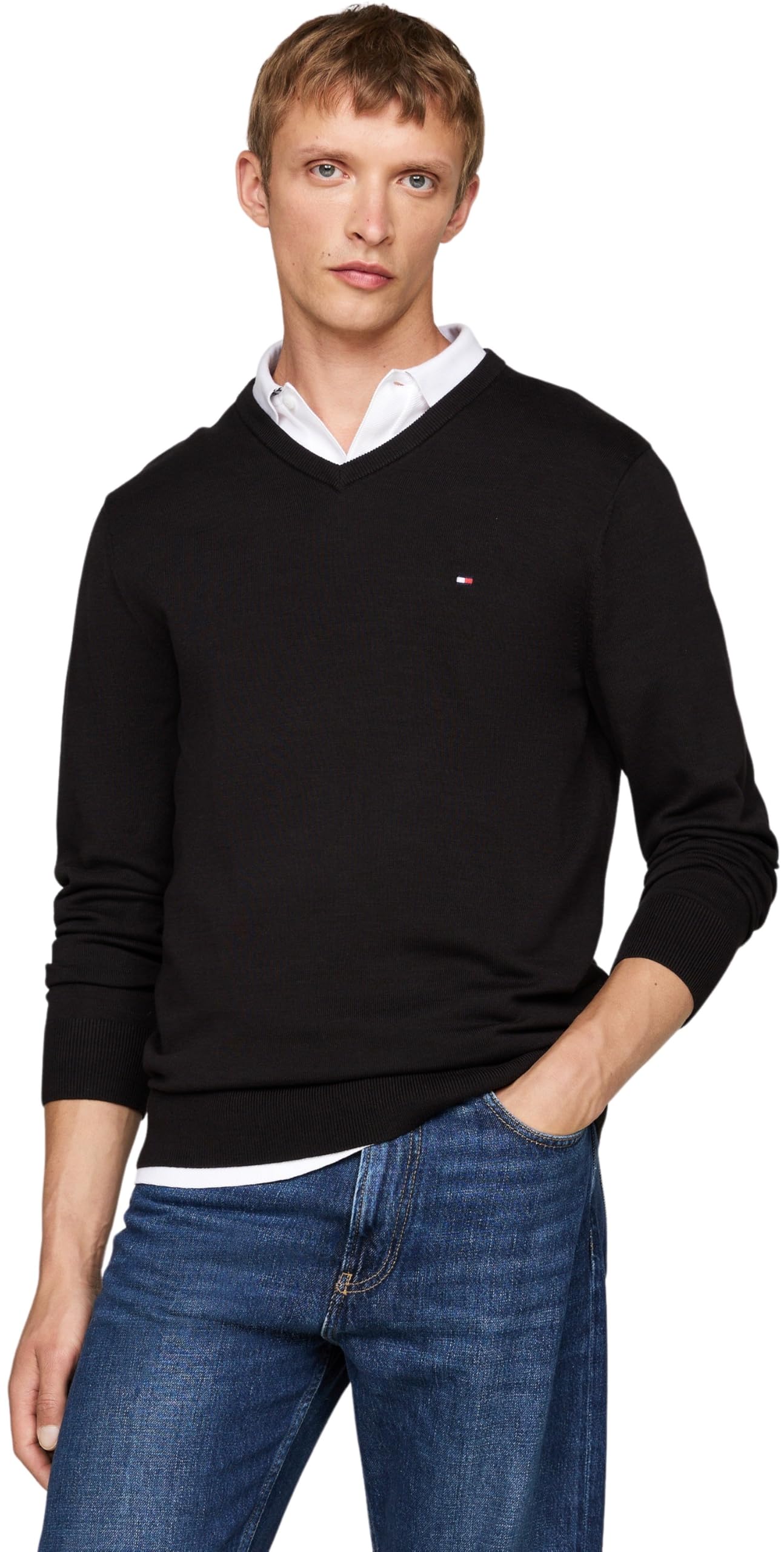 Tommy Hilfiger Uomo Pullover Essential Cotton Scollo a V