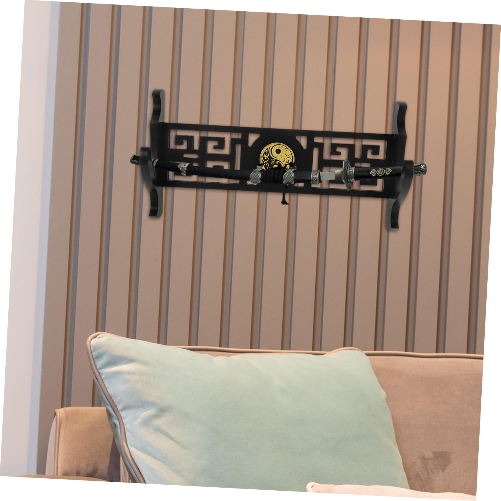Soporte de Espada para Montaje en Pared de Madera Negro | Diseño Clásico Hueco, Estilo Moderno y Tradicional, Pieza Decorativa para Pared