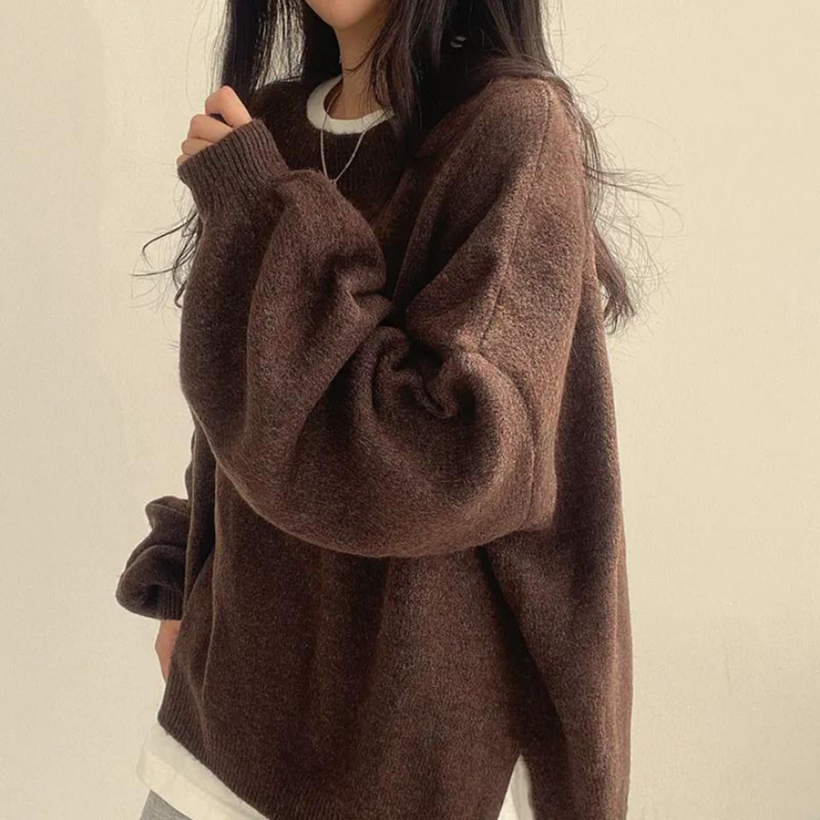 Générique Pulls Oversize à col Rond pour Femmes, Pull à Manches Longues en Maille épaisse, Blouse Ample décontractée et Douce
