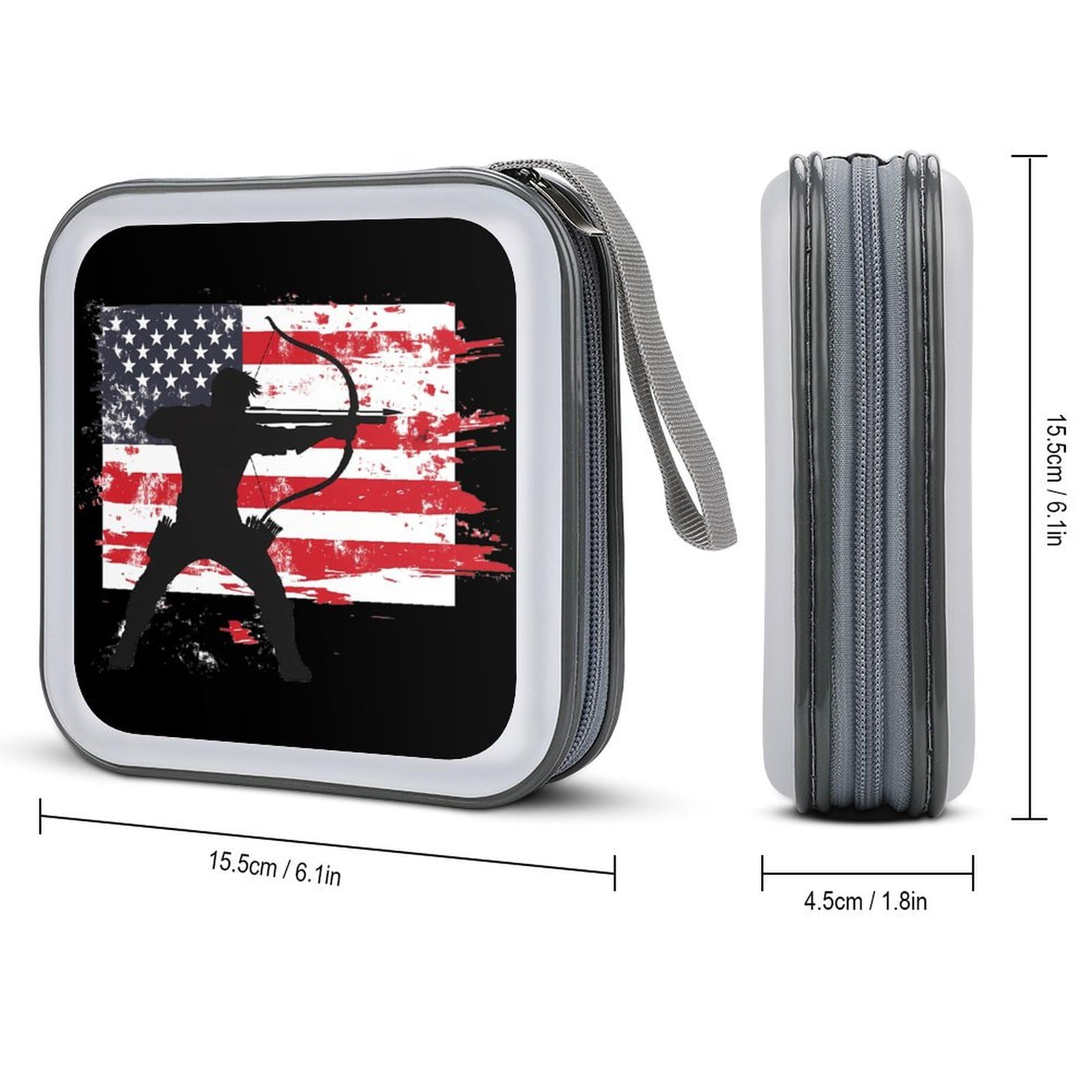 Archery US Flag Men Archer Bowhunting Hunter CD Case Plastic DVD Case Holder Wallet Disc Storage Organizer for Car Travel