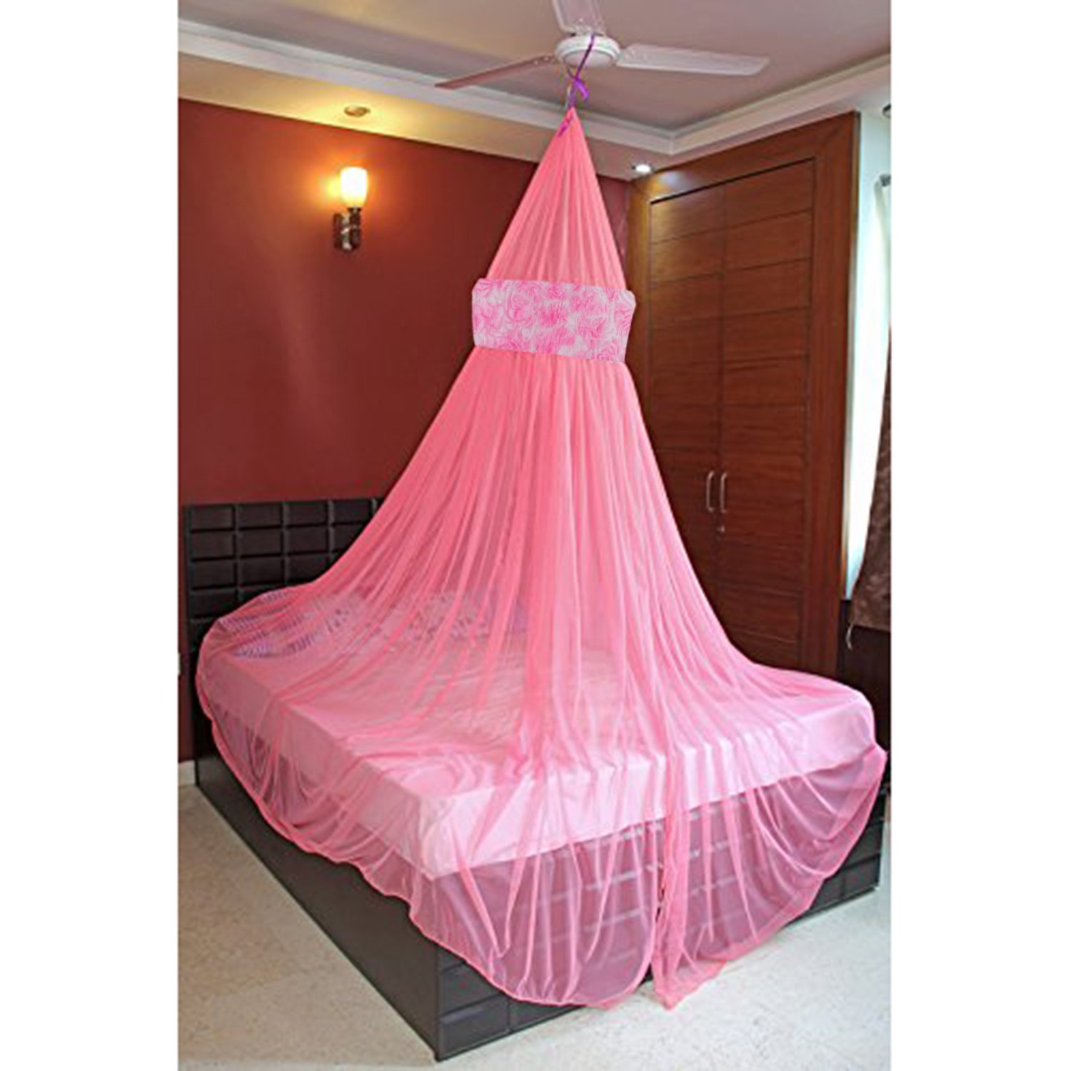 Ceiling Hanging Mosquito Net I Machardani for Double Bed King Size I Polyster Canopy Circular Curtain for Bedroom I Keeps Away Insects and Flies - Pink-image-7