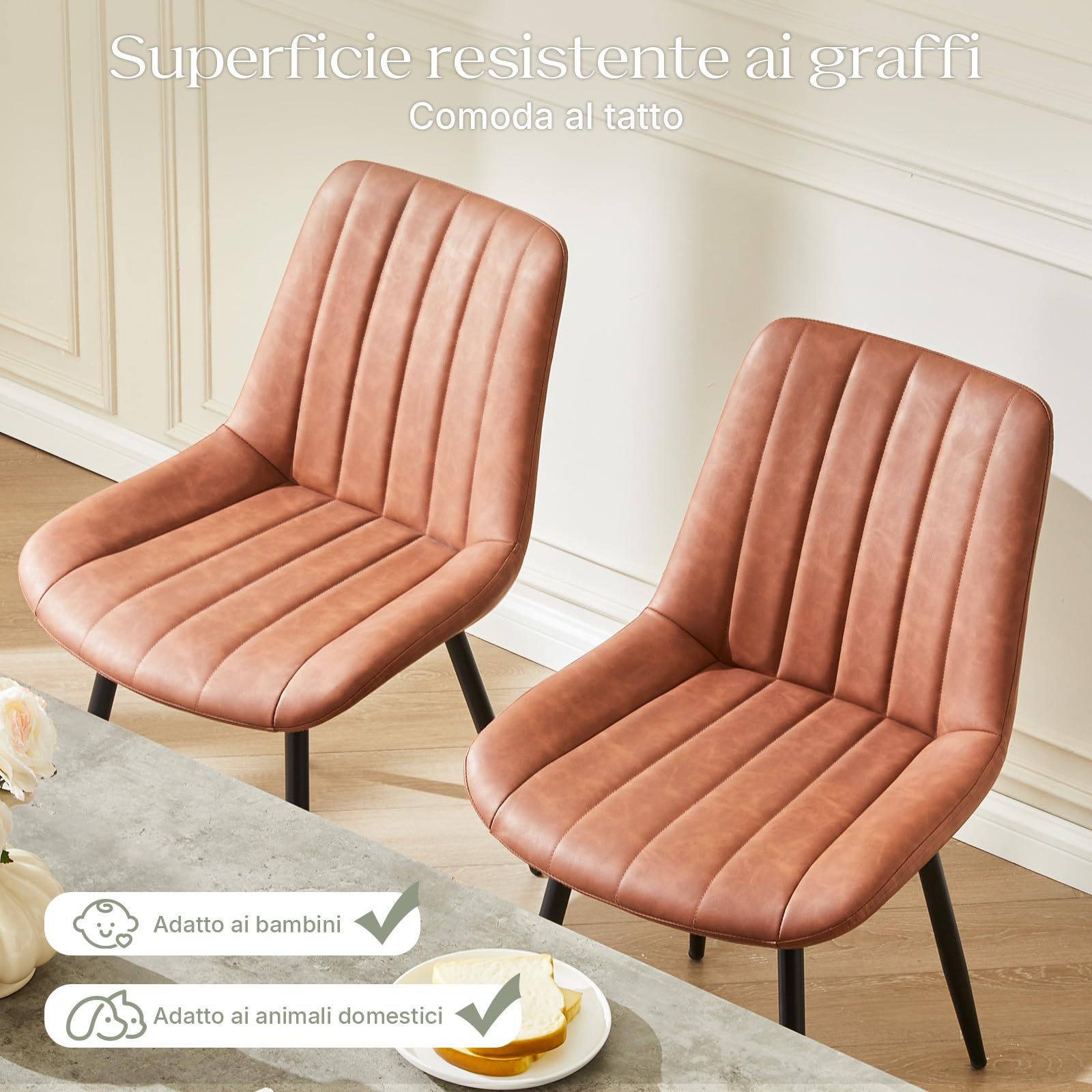 LEMROE Beige Leather Dining Chairs Set of 2, Modern Cream Kitchen Chair Upholstered with Metal Legs for Dining Room Reception Living Room Office Furniture LEMROE Beige Leather Dining Chairs Set of 2, Modern Cream Kitchen Chair Upholstered with Metal Legs for Dining Room Reception Living Room Office Furniture