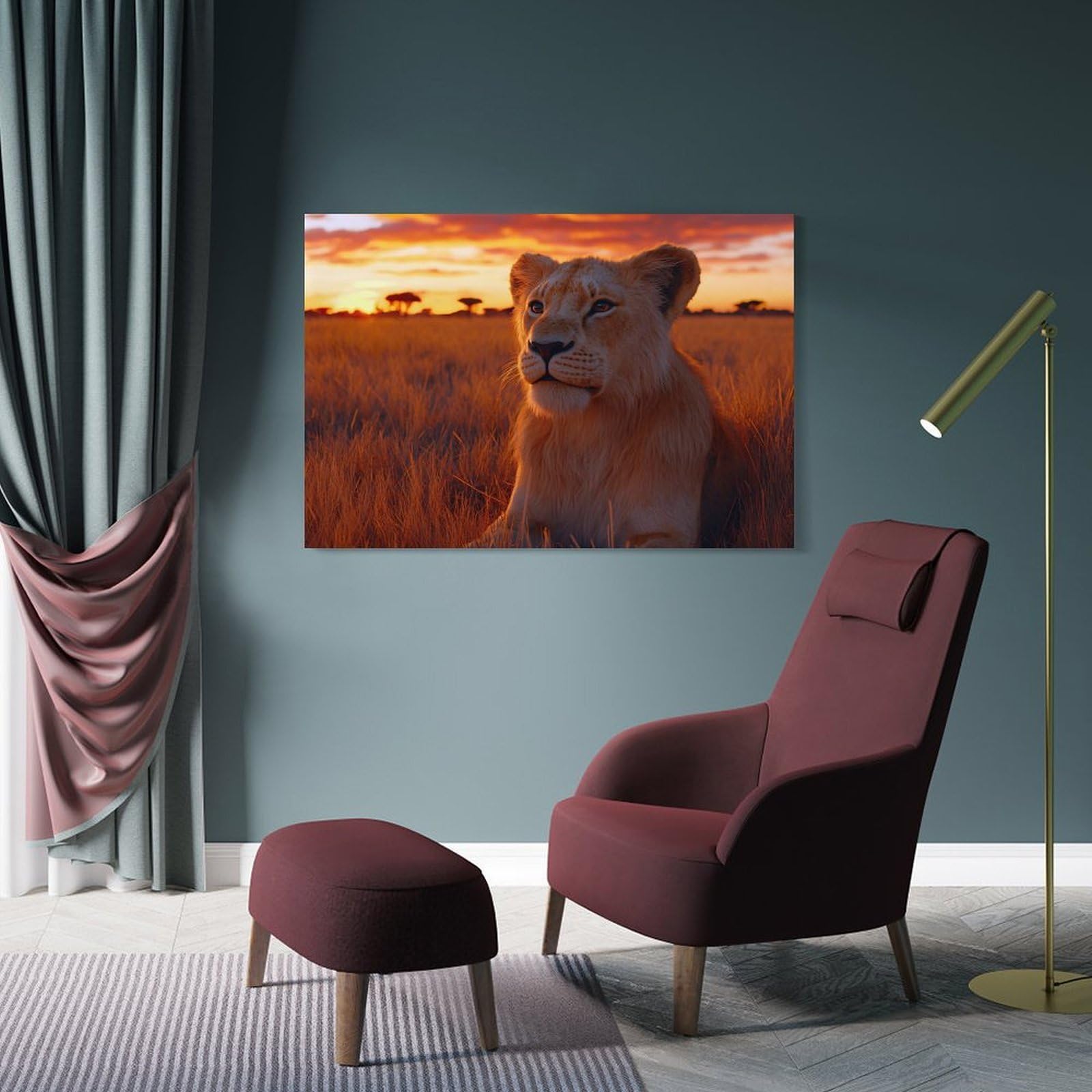 Junmoney Lion Cub at Sunset in Savanna Canvas Wall Picture, 20x30inch(50x75cm), for Flats, Guest Rooms Or Compact Rooms, An Easy Choice for New Home Styling