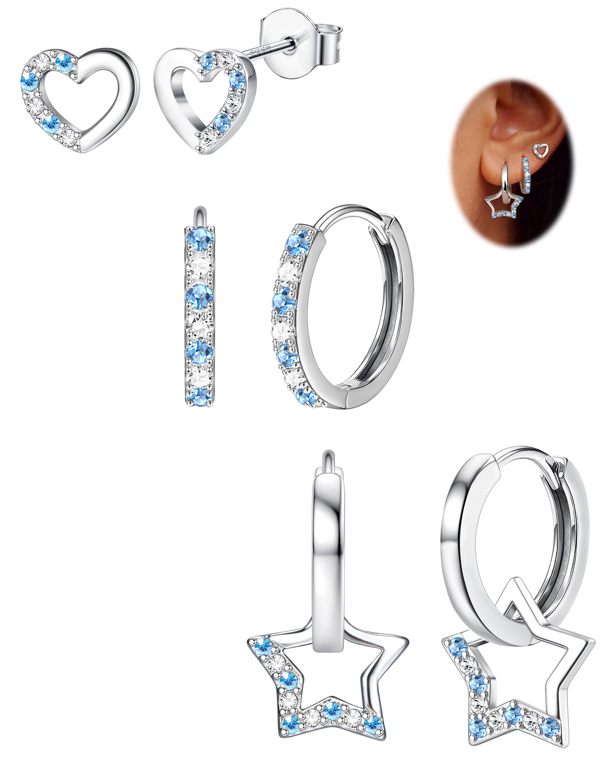 JeweBella 5 Paar Ohrringe Set Aus 925er Silber – Creolen & Stecker In Rosa, Grün, Blau, Lila Für Damen