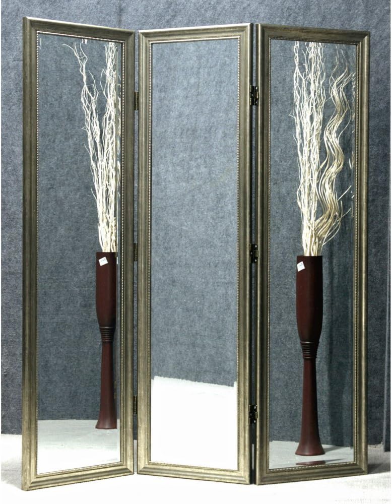 3 Panel Dressing Screen in Silver Finish , Burnished
