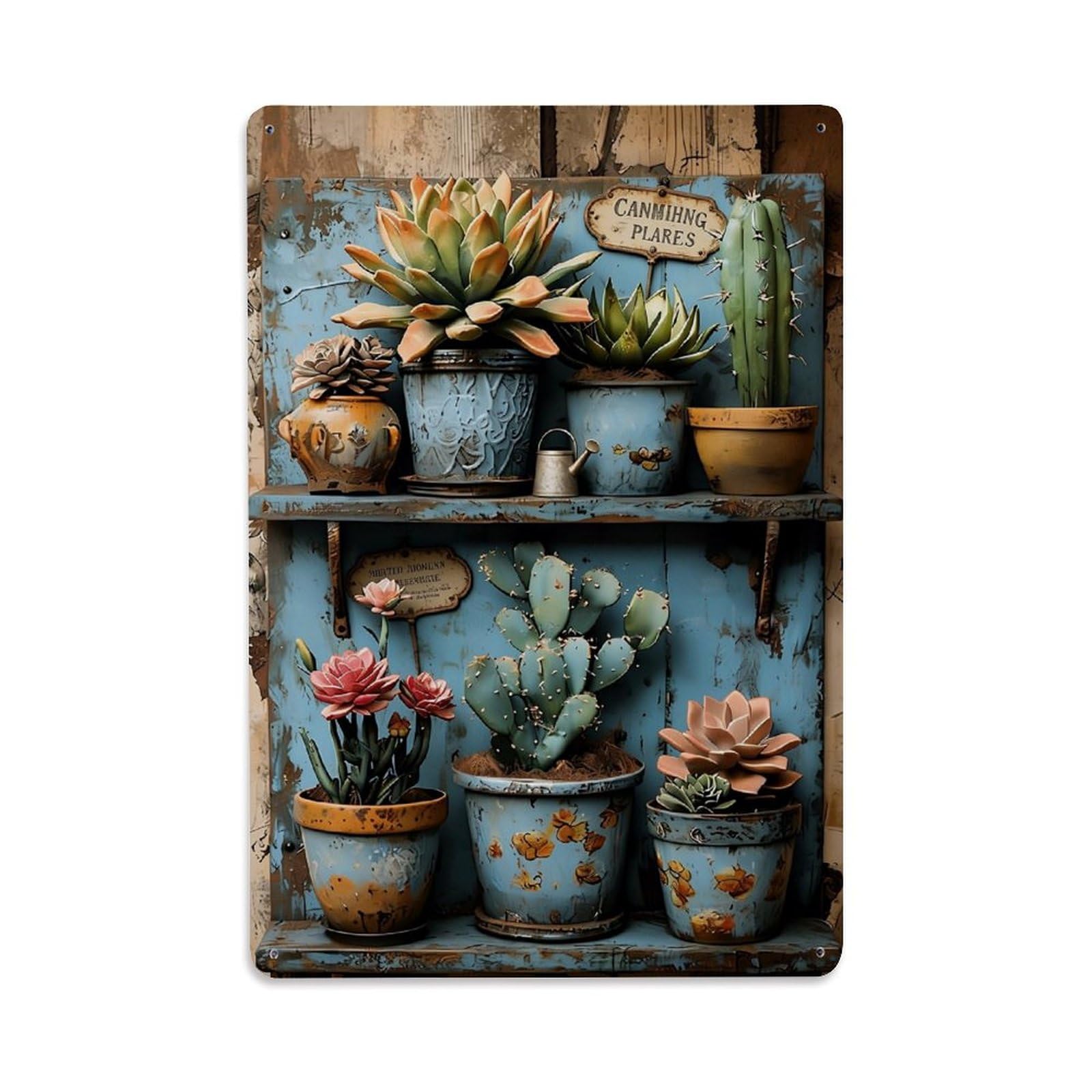 Nestemfo Vintage Floral Pattern On Pots Tin Sign Metal Sign, Living Room,Bar, Home, Bedroom Wall Decor,Retro Metal Poster 8X12 Inches