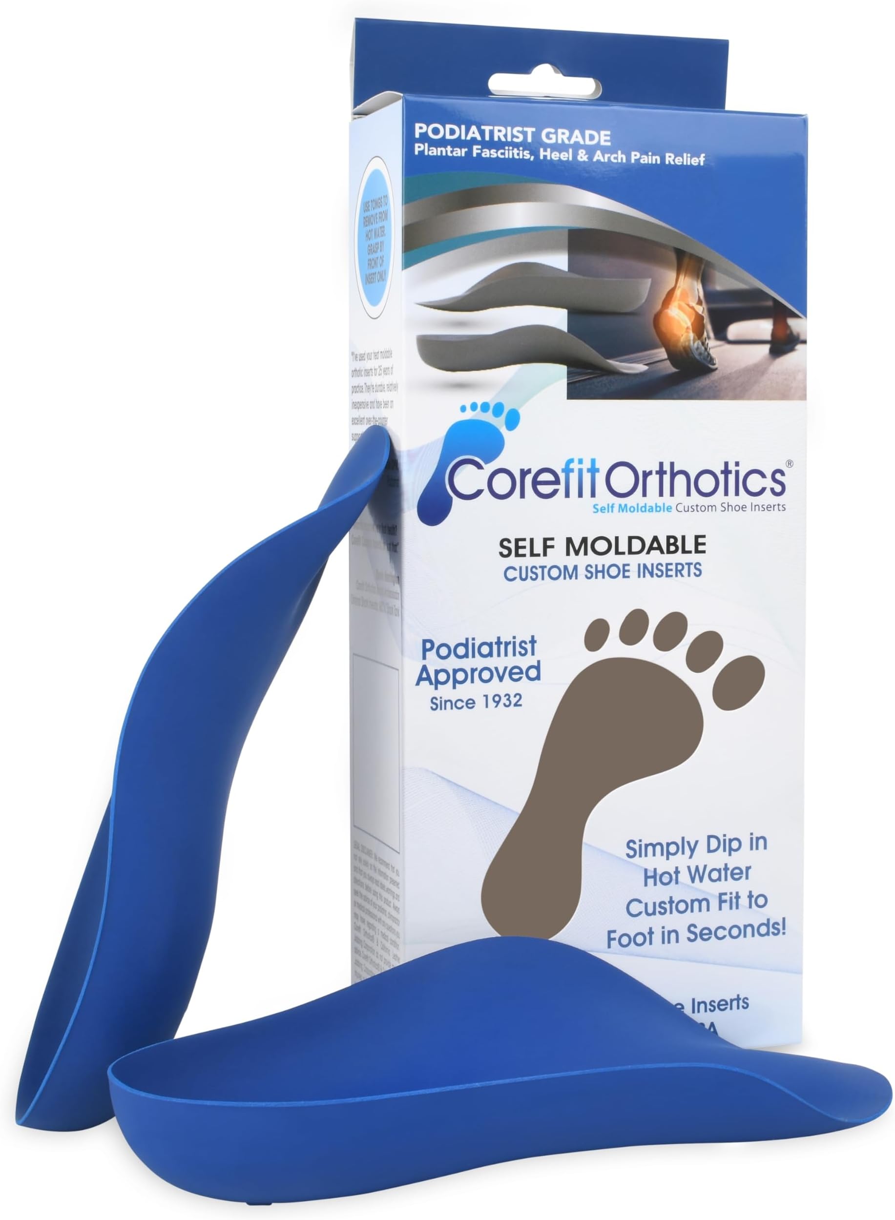 Corefit OrthoticsCOREFIT CUSTOM FIT ORTHOTICS - Simply Dip in Hot Water. Custom Fit in Seconds. FIGHT PLANTAR FASCIITIS, ARCH & BACK PAIN Podiatrist Grade 3/4 Rigid Orthotics, Handcrafted in USA - Men's US Size 9 / Men's UK Size 8