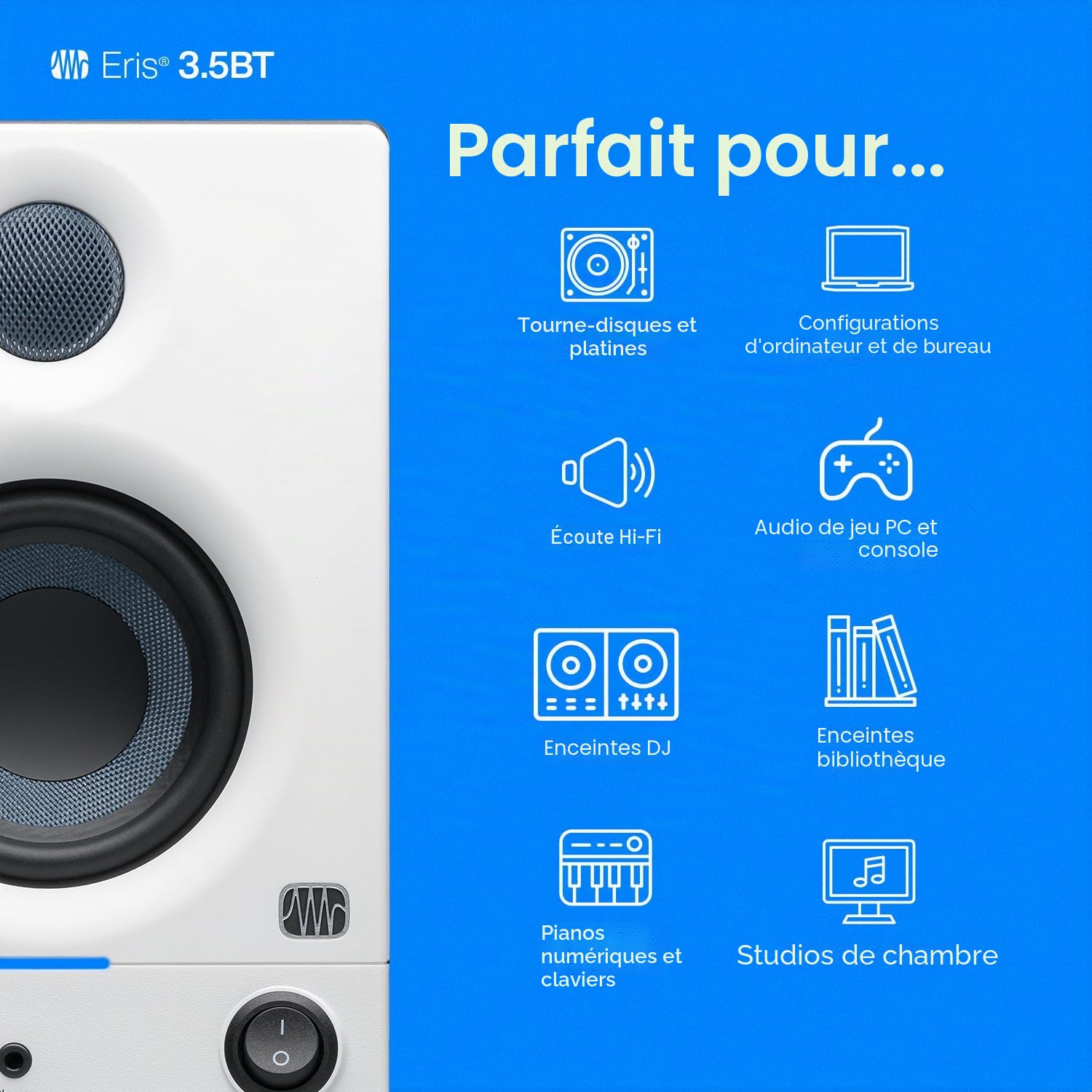 PreSonus Eris 3.5 Gen 2 Moniteurs Studio Enceintes Bureau 50W Blanc