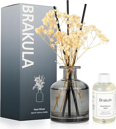 Brakula Juego de difusor de junco, 6.09 fl oz (6.1 fl oz), lino fresco con 8 varillas de caña, difusor de varillas de fragancia para el hogar para