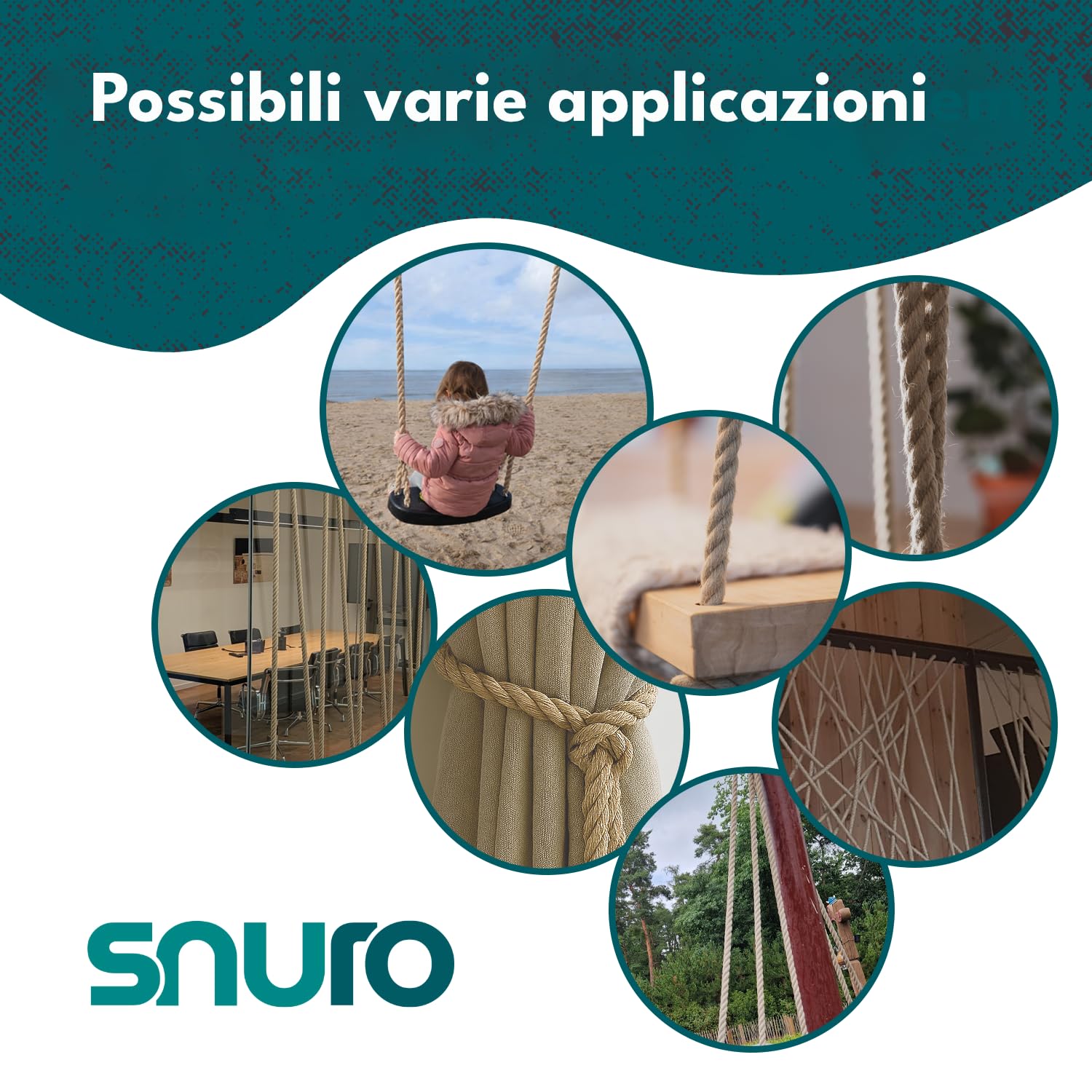 Corda sintetica (8 mm, 50 m) - Corda intrecciata con vista naturale - Corda versatile per il tempo libero, lo sport e la decorazione, forza di rottura 480 kg