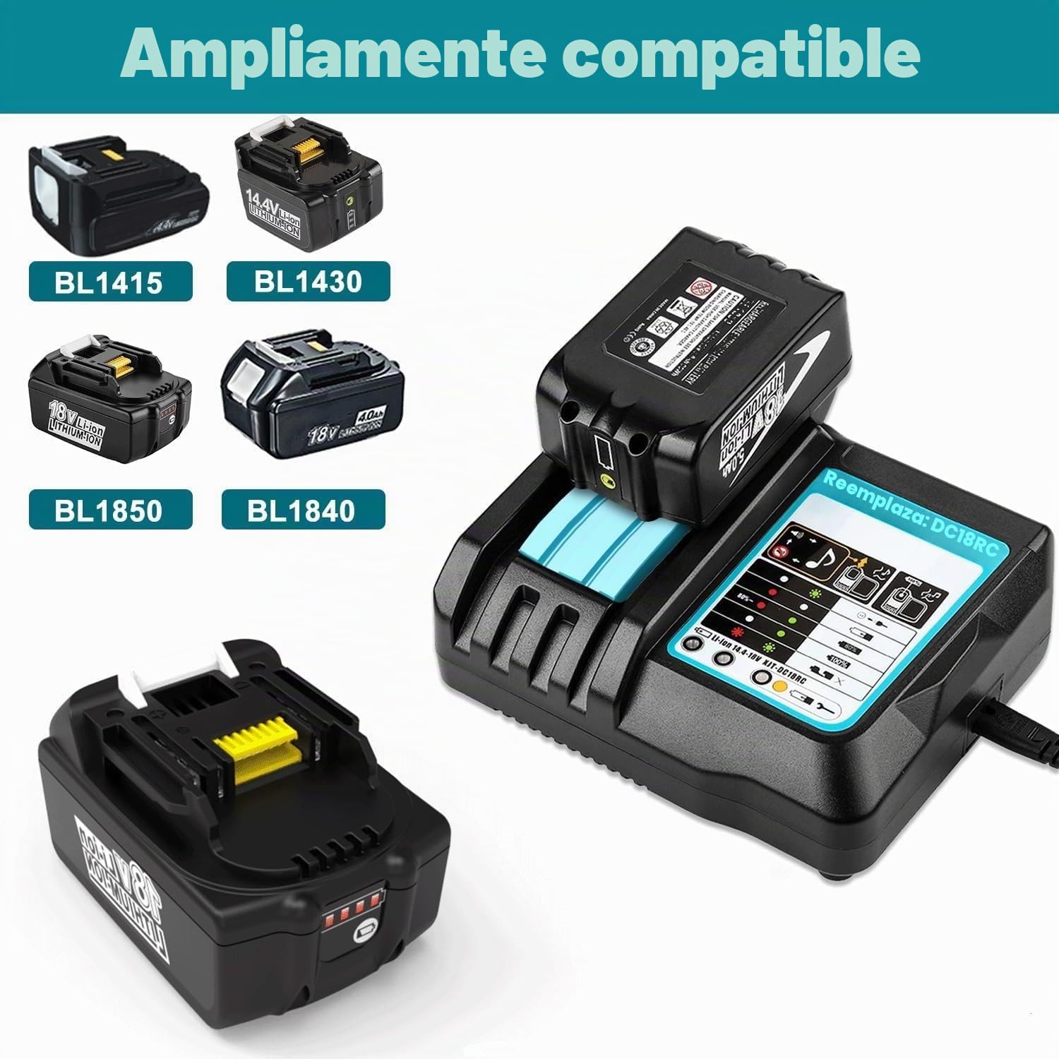 Energup 2X 18V 5.0Ah Baterías con Cargador de Repuesto para Makita Batería 18V BL1850 BL1815 BL1820 BL1830 BL1840 BL1850B DC18RC DC18RD