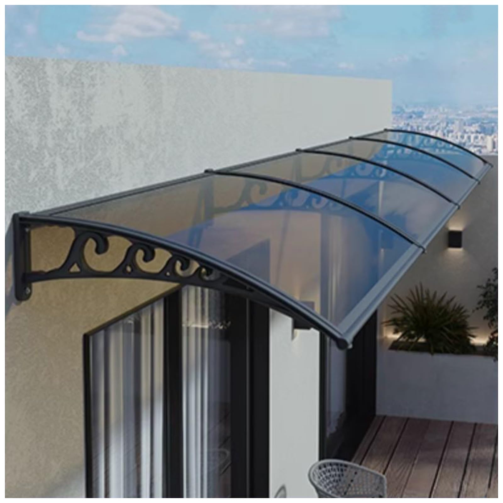 Auvent de terrasse imperméable transparent avec support en plastique acier résistant