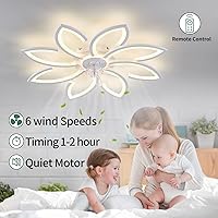 Vista 6 de Modern Flower Ceiling Fan with Light and Remote, Low Profile Ceiling Fans with Lights, 36 Inch Black Flush Mount Ceiling Fan with 3 Light Color 6