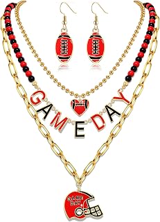 Game Day Necklace for Women Beaded Football Choker Necklace Layered Link Chain Necklaces Sport Team Accessories Game Day Outfits Accessories Football Jewelry Gifts
