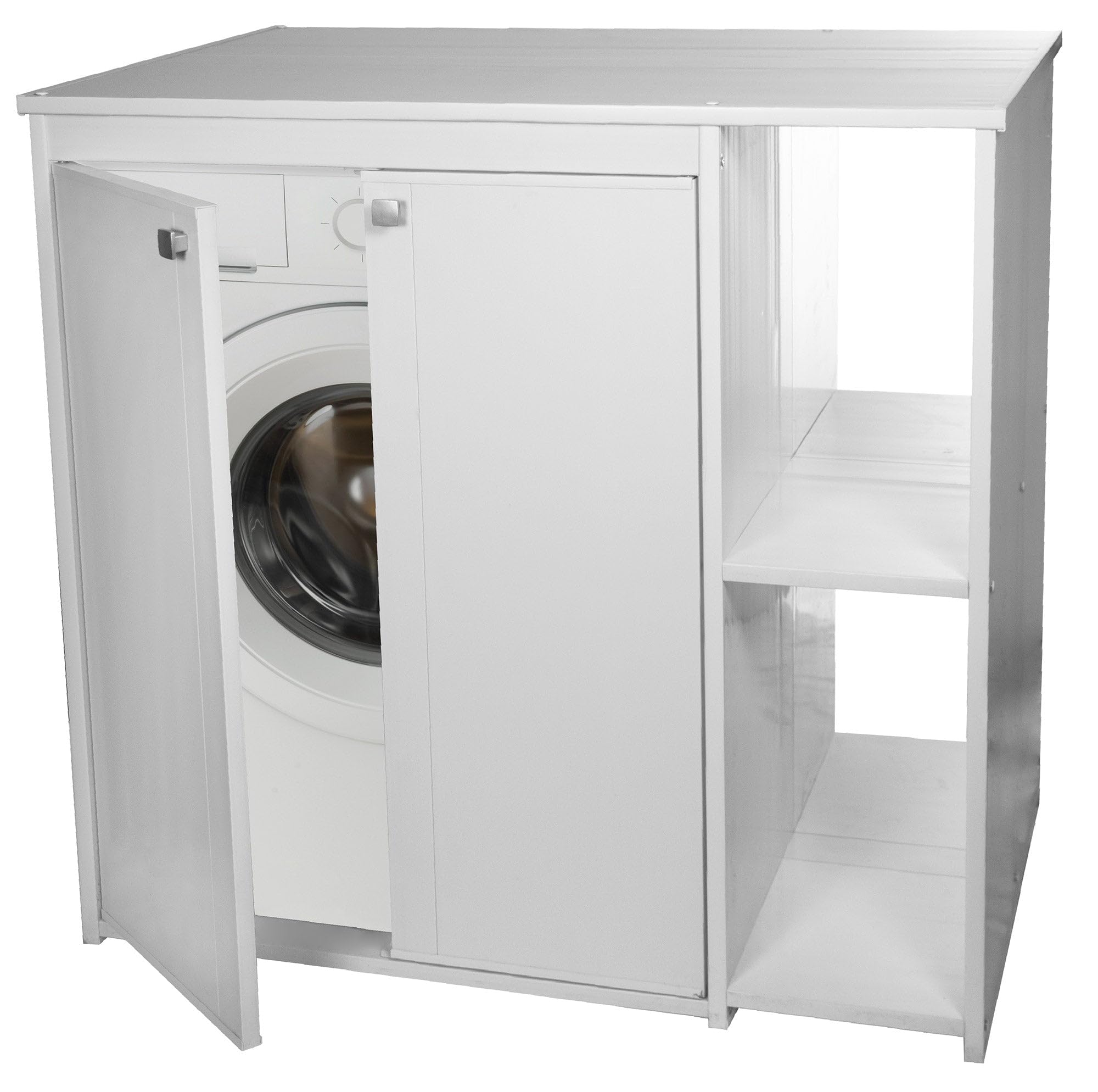 Bonussi Coprilavatrice da Esterno in PVC 95x60x94 cm 2 Ante con Ripiani Laterali Laundry Bianco