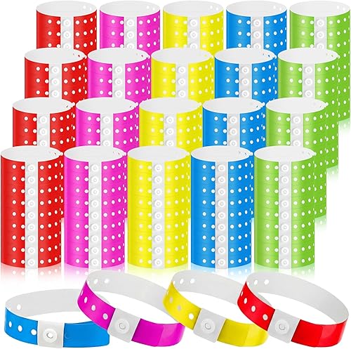 Miniatura 18 de Henoyso 300 pulseras de plástico multicolor para eventos, pulsera de vinilo de plástico para eventos, identificación de banda de brazo