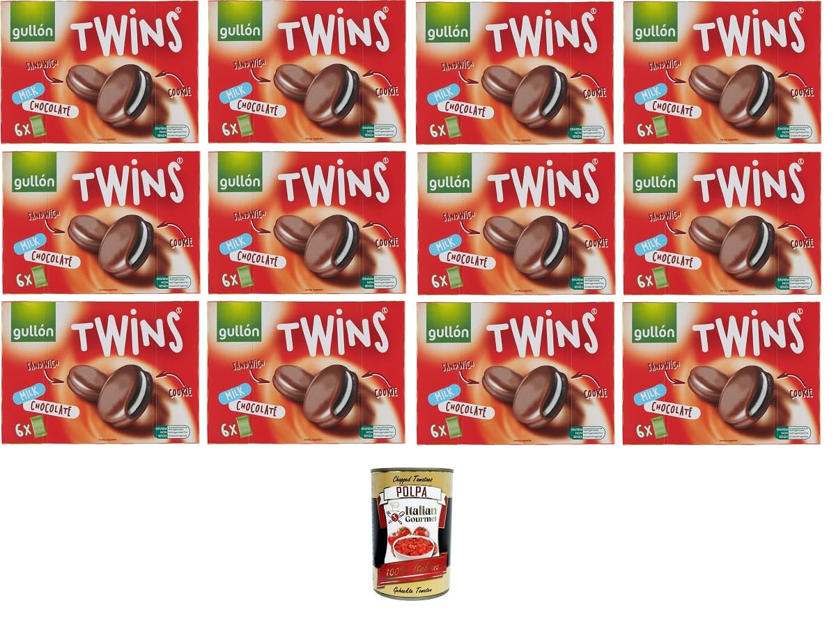 Gullon Biscotti Twins - Galletas de cacao rellenas de crema y cubiertas de chocolate con leche (12 x 252 gr+ polpa italiana gourmet 400 g)