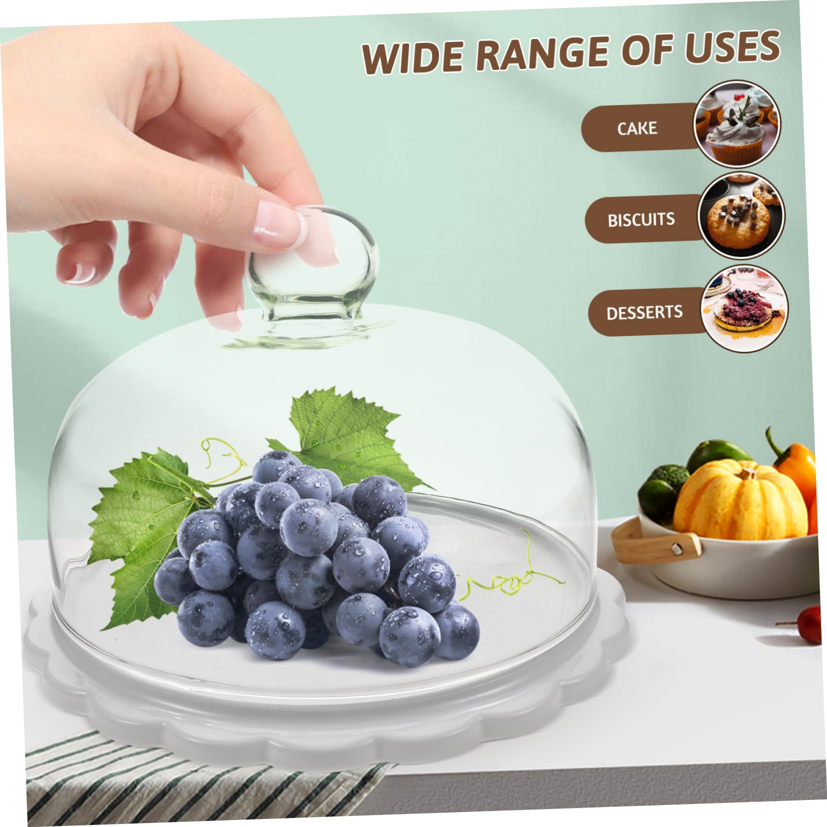 BESTYASH Alzata Per Torta in Vetro Con Copertura a Cupola, Piatto Espositore in Ceramica Da 23,5 Cm, Per Dessert e Dolci, Adatta a Matrimoni e Feste, Set Alzata Con Coperchio Trasparente Resistente
