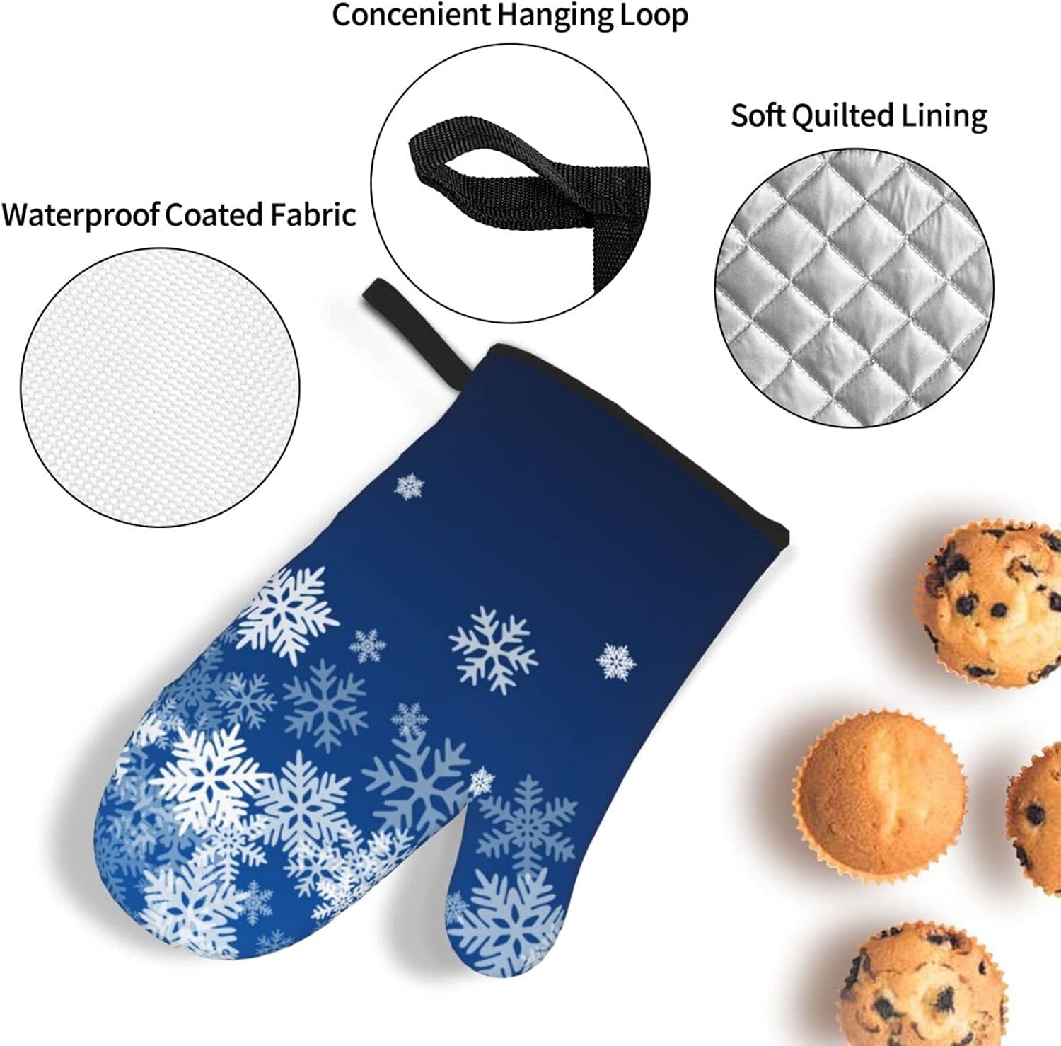 Oven Mitts and Pot Holders Sets of 4 Snowflake Blue Winter Christmas Kitchen Potholder Gloves Heat Resistant Non-Slip for Chef Baking Cooking Grilling BBQ Mittens