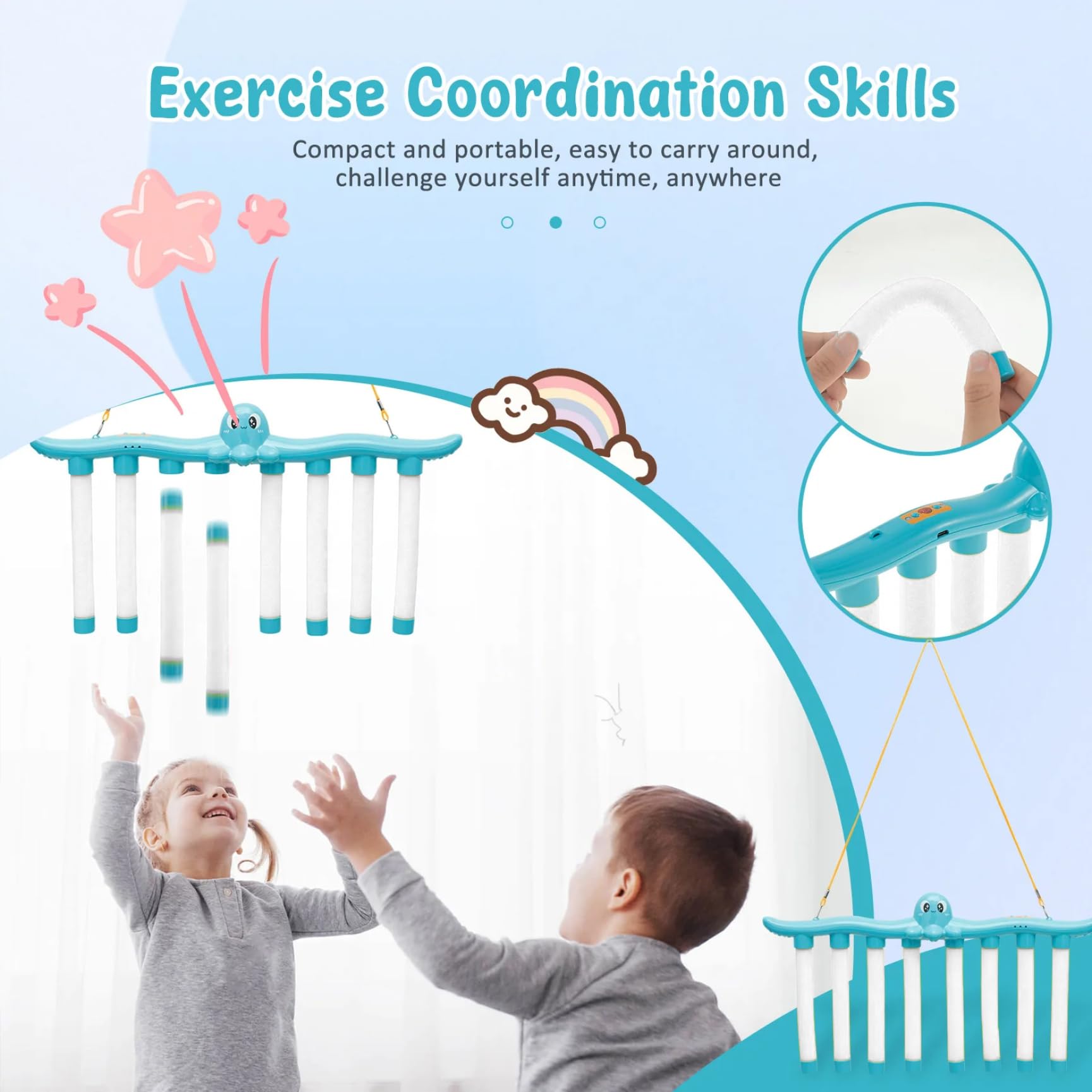 Gcroet Juego Reflex Challenge: Juego de Palos de Captura Recargables por USB con Luces, Juguete de coordinación Ojo-Mano de Velocidad Ajustable para niños, Actividad de Enfoque Familiar, Azul...