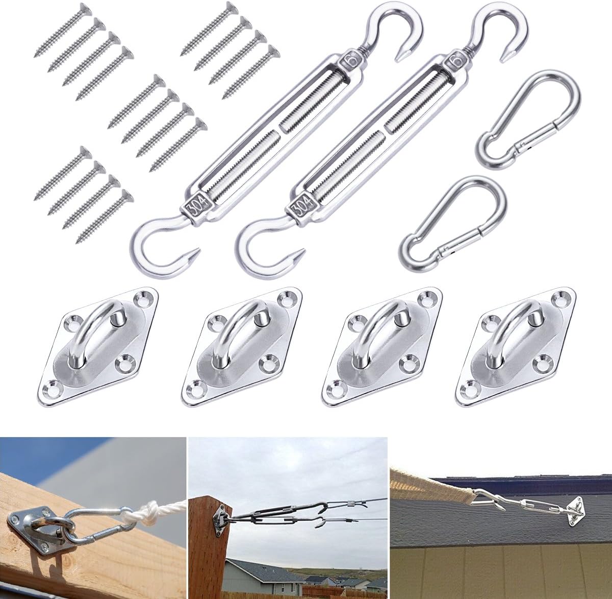 OUNONA 8PCS Sun Shade Sail Hardware Kit Bracket