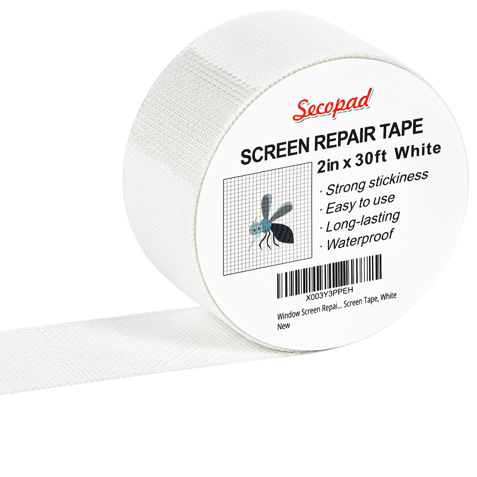 Window Screen Repair Tape, 2 in X 30 FT (360IN) Screen Repair Kit for Mesh Window Screen Door Repair, Strong Adhesive Screen Patch Fiberglass Screen Tape, White