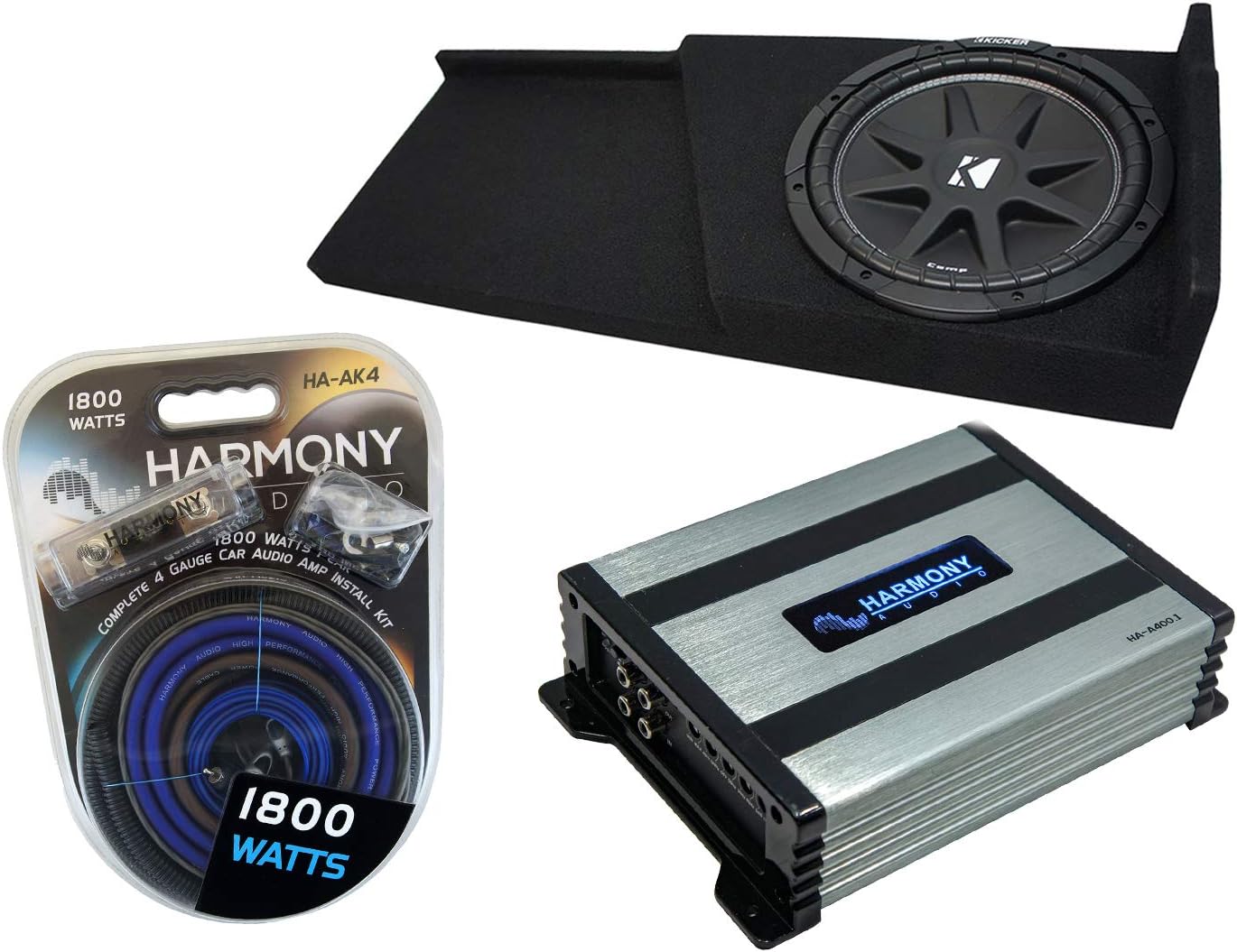 Harmony Audio Compatible with 2007-2013 Chevy Silverado Extended Cab Truck Kicker Bundle Comp C12 Single 12 Sub Box Enclosure & Harmony HA-A400.1 Amp