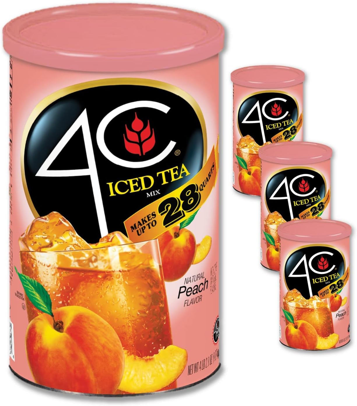 Powdered Drink Mix Cannisters, Peach Tea 3 Pack, 28 Quarts, Family Sized Cannister, Thirst Quenching & Refreshing Flavors