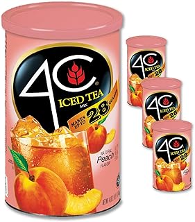 4C Powdered Drink Mix Cannisters, Peach Tea 3 Pack, 28 Quarts, Family Sized Cannister, Thirst Quenching & Refreshing Flavors