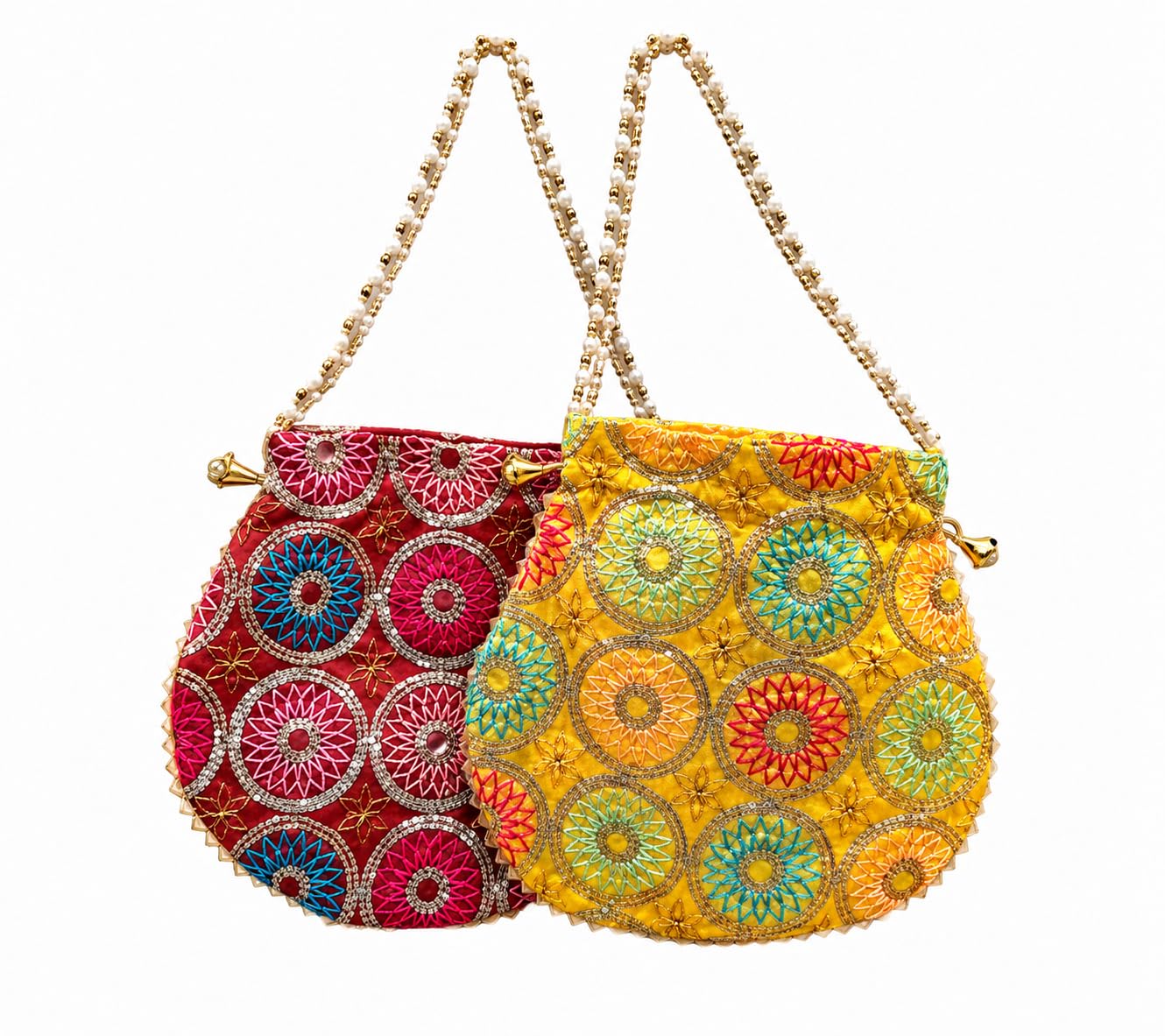Embroidered Potli Bags for Women (Pack of 2) | Ethnic Drawstring Clutch with Sequin & Bead Work | Traditional Indian Handbag for Wedding, Party, Festive & Bridal Use (Multicolor)-image-13
