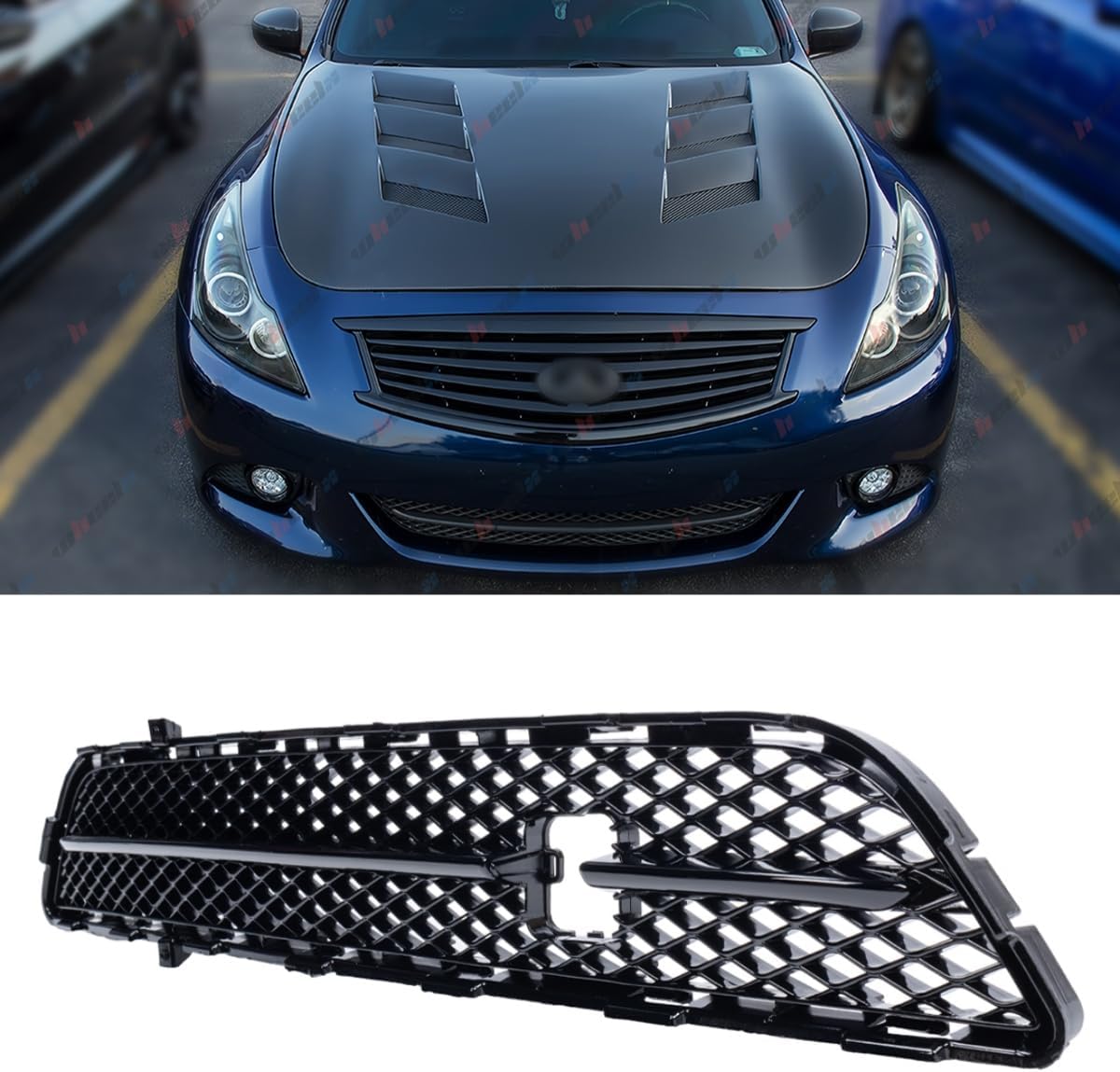 #622541NF1A IN1036100 Front Bumper Lower Grille Compatible with 2010-2013 Infiniti G37 Sedan | 2011-2012 G25 (Base/Journey) | 2015 Q40 (Base/Journey), Replacement Under Gill (Glossy Black)