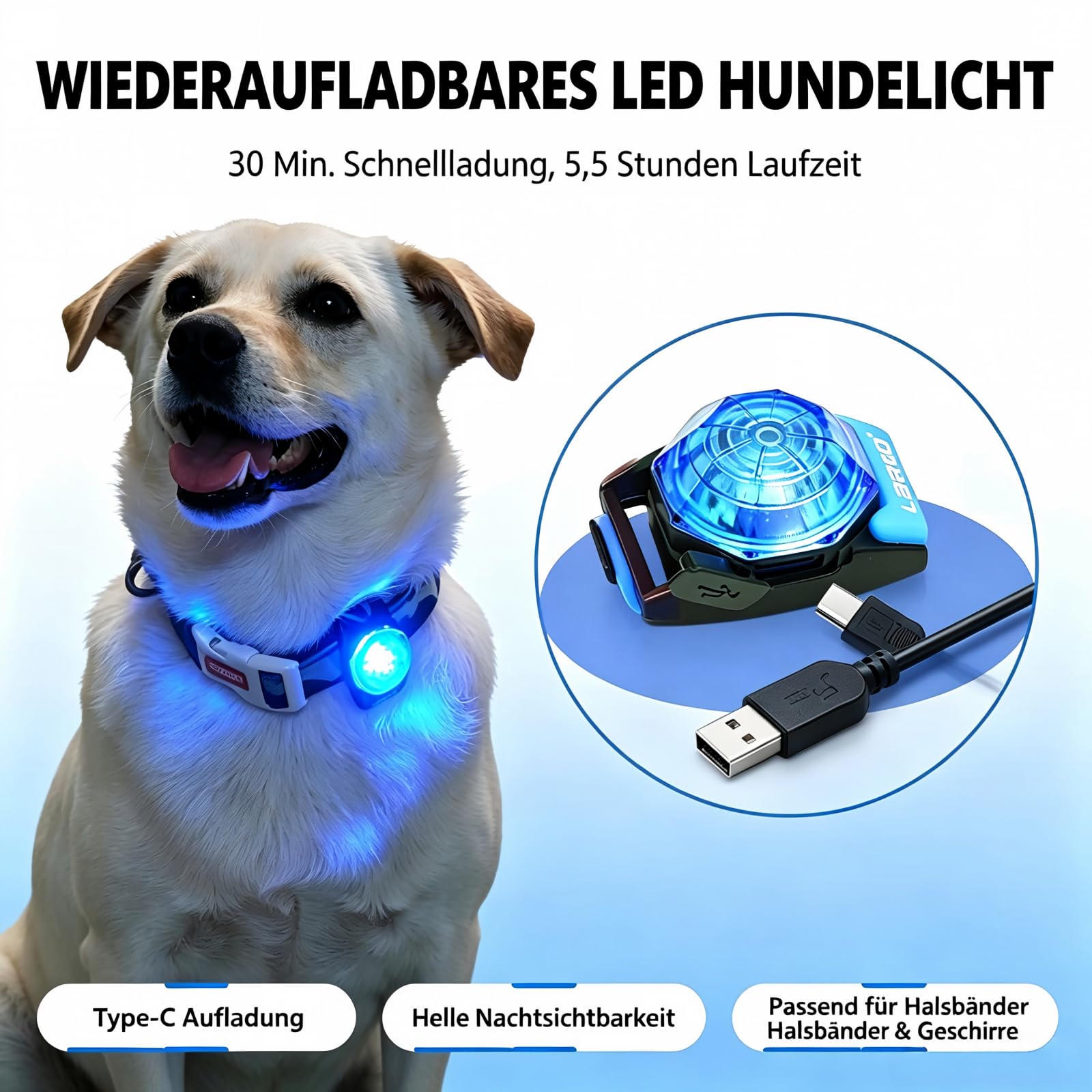 LaRoo Luz LED intermitente de seguridad para perros, gatos, luz LED colgante, llavero con 3 modos de parpadeo, luz de seguridad para pasear con el perro y deportes al aire libre, recargable, All,