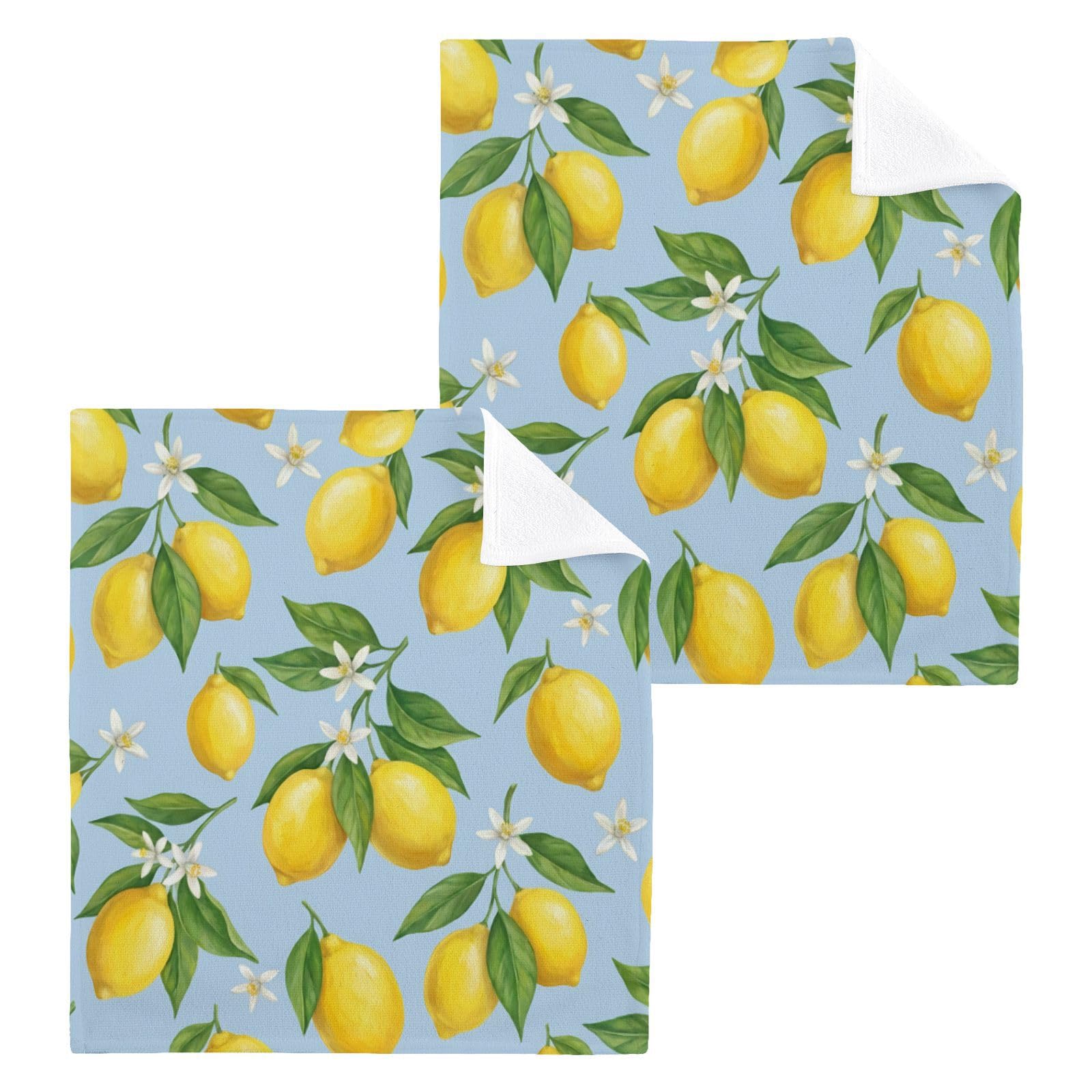 BOESI Lemon Pattern 12x12in Cotton Washcloth,Face Towel