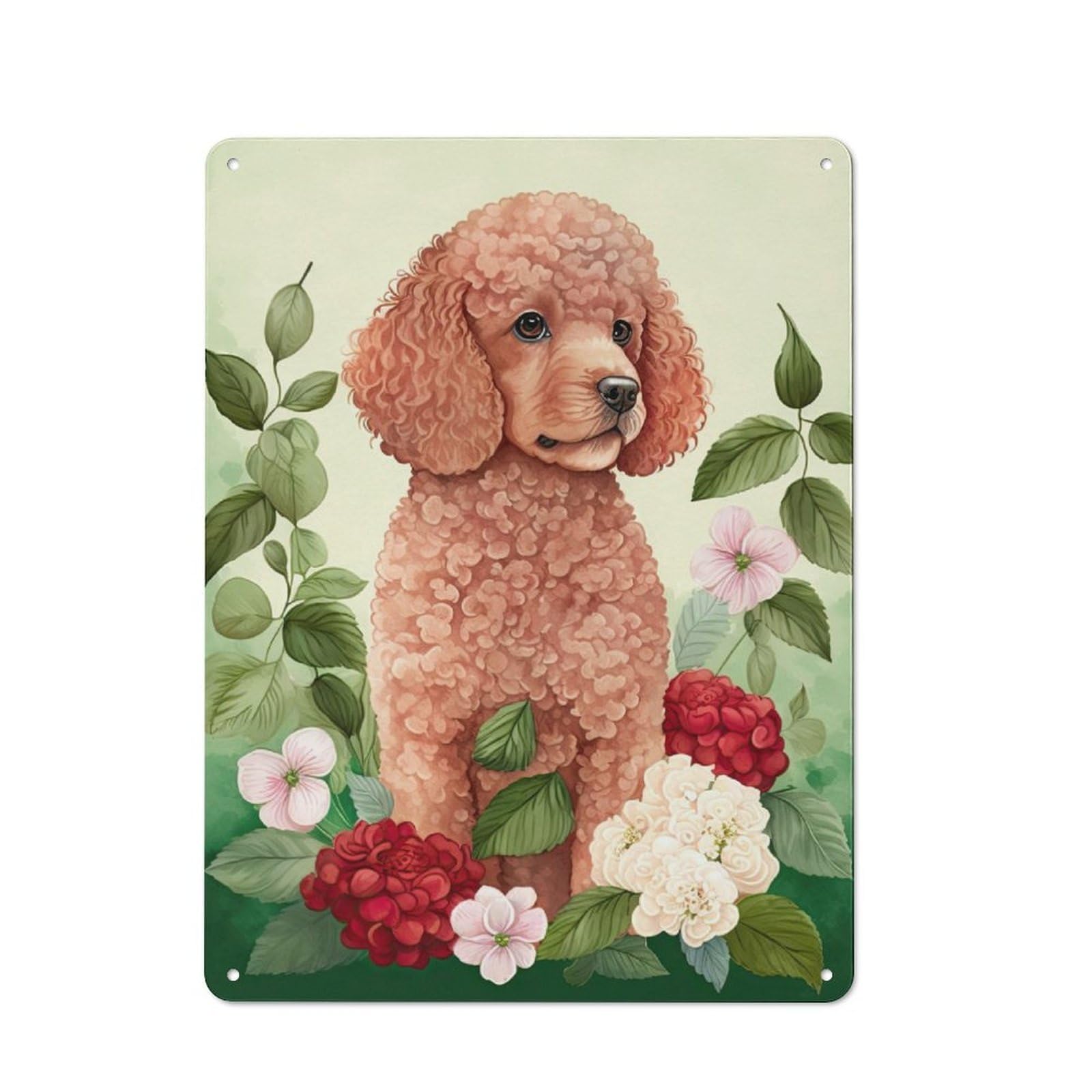 Junmoney Poodle Floral Portrait Printed Metal Sign 40X30cm For Man Cave Or Games Room, Suited To Man Cave Decor Fans
