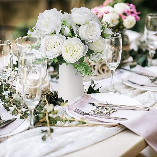 Miniatura 3 de RECUTMS 6 rosas artificiales de seda, flores artificiales de eucalipto en jarrón, rosas falsas para el hogar, oficina, interiores y exteriores,