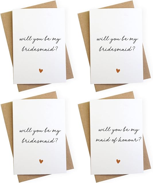 XOandQuin Will You Be My Wedding Proposal Reveal Card (Pack of 4 (1 x Maid of Honour + 3 x Bridesmaid))