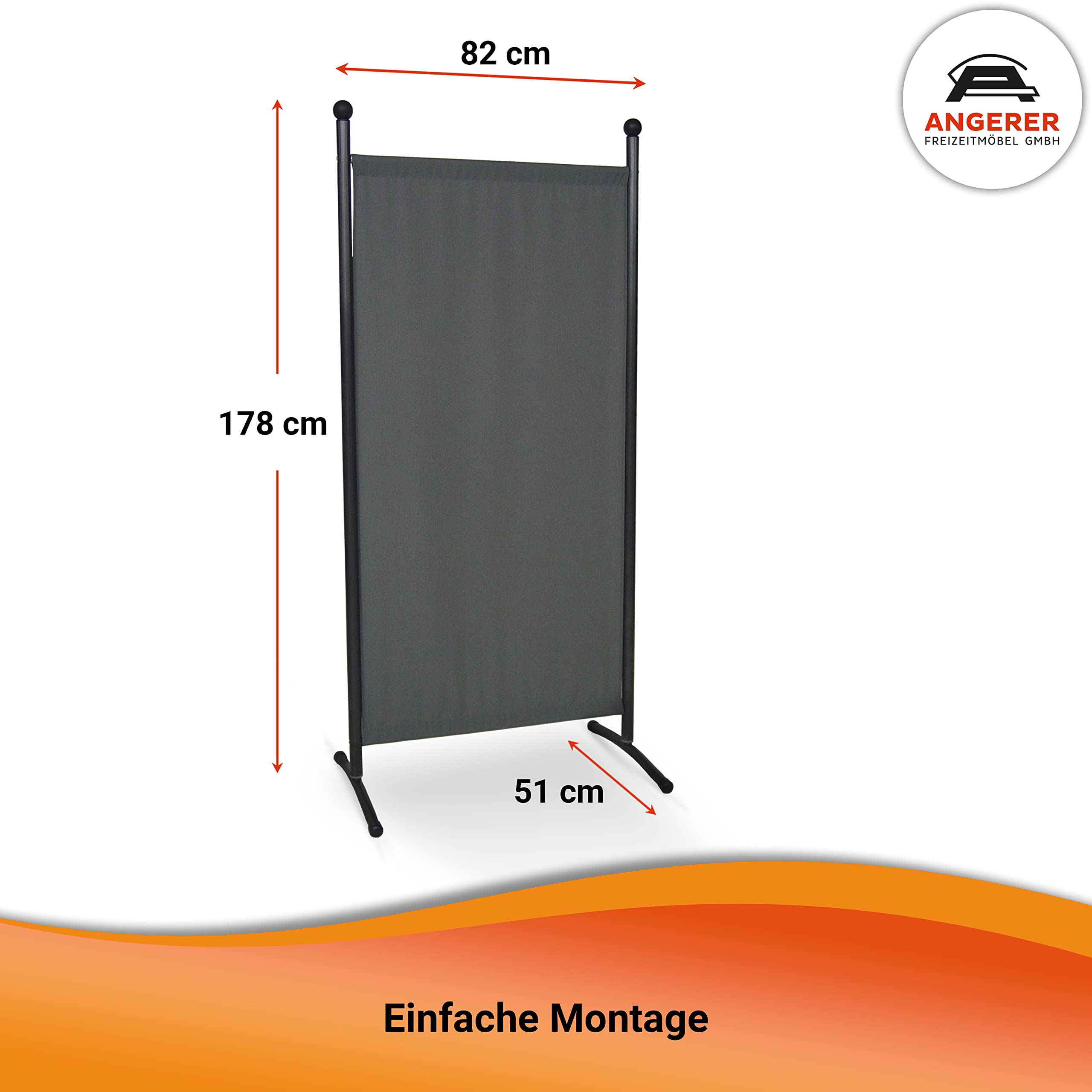ANGERER Stellwand 178 x 82 cm, dunkelgrau | Raumteiler, Raumtrenner, Sichtschutz, für Windschutz & Schatten auf Balkon, Bezug aus waschbarem Stoff, Made in Germany