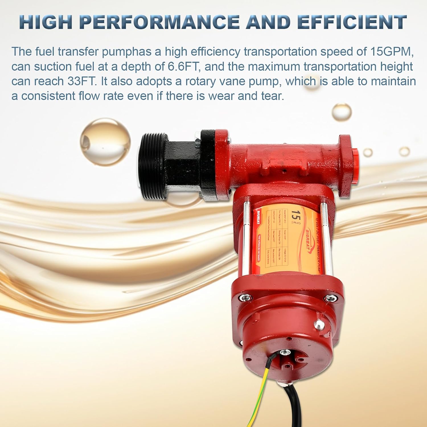 15GPM 12V DC Fuel Transfer Pump with 13 Feet Discharge Hose, Automatic Nozzle,Cast Iron Heavy Duty Premium Transfer Pump Kit For Gasoline, Diesel, Kerosene, Ethanol & Methanol Blends
