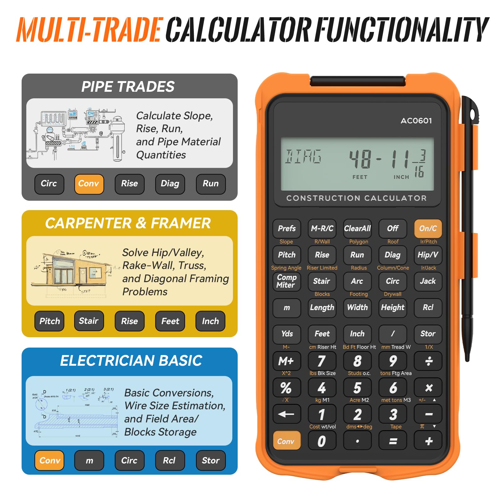 Construction Calculator with Writing Tablet - ROKFIX -4