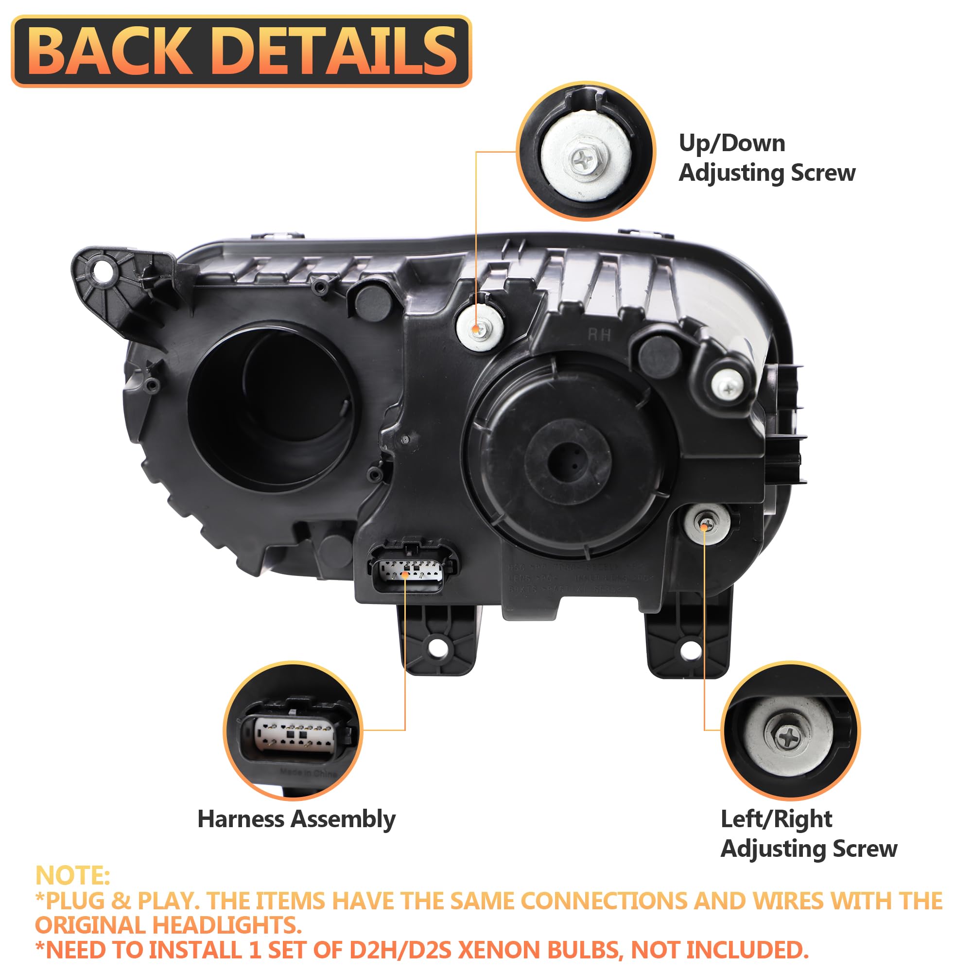 VLAND Ensemble De Phares Multicolores Avec Ampoules LED D2S Pour Dodge Challenger 2015-2019, Avec Lentille à Double Faisceau DRL, Feu Avant LED RVB Avec Clignotant Séquentiel, Lampe Frontale