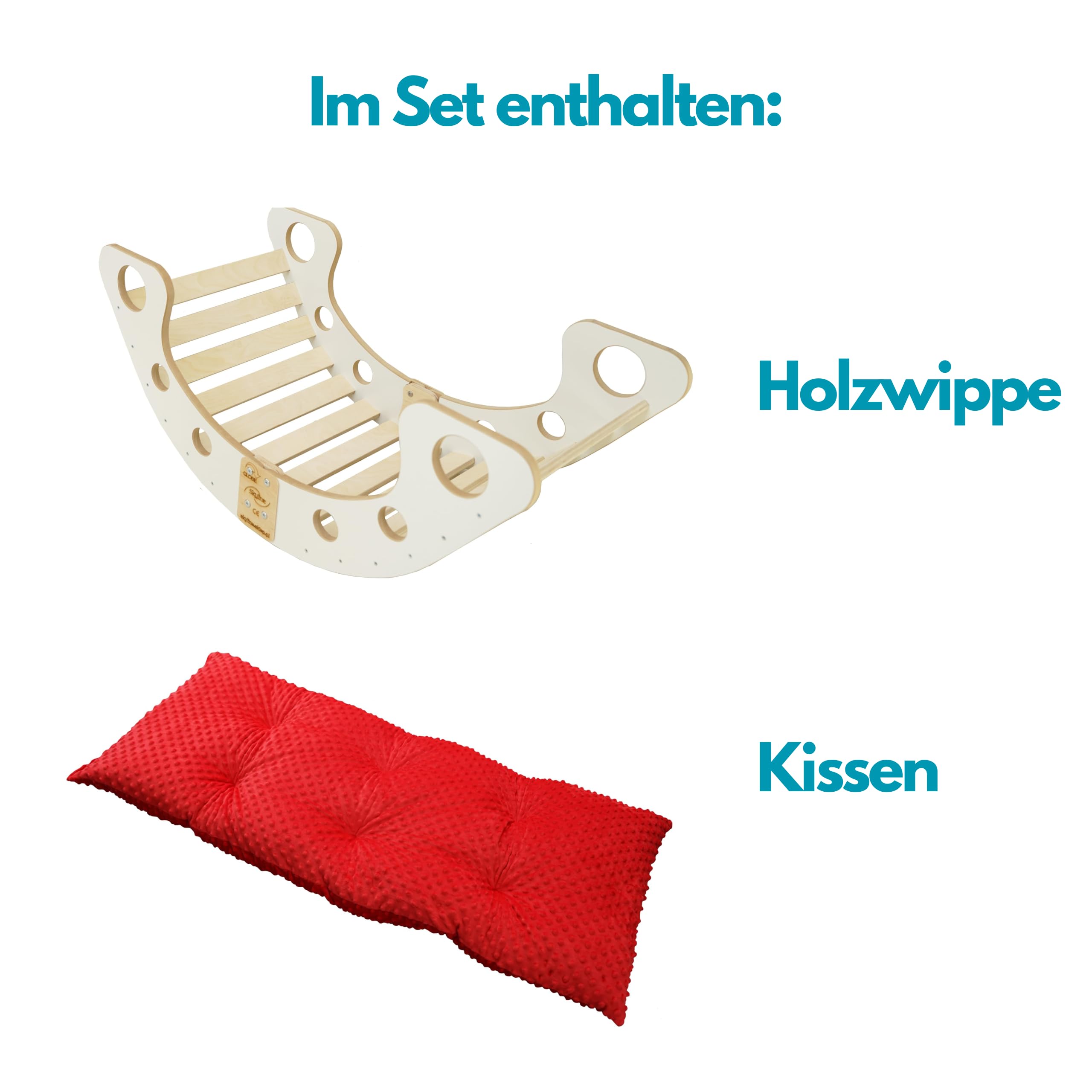 Skyline Altalene di equilibrio in legno tunnel gioco arco da arrampicata montessoriano per bambini fatto a mano dondolo montessori scivolo con altalena con cuscino L Bianco/Rosso
