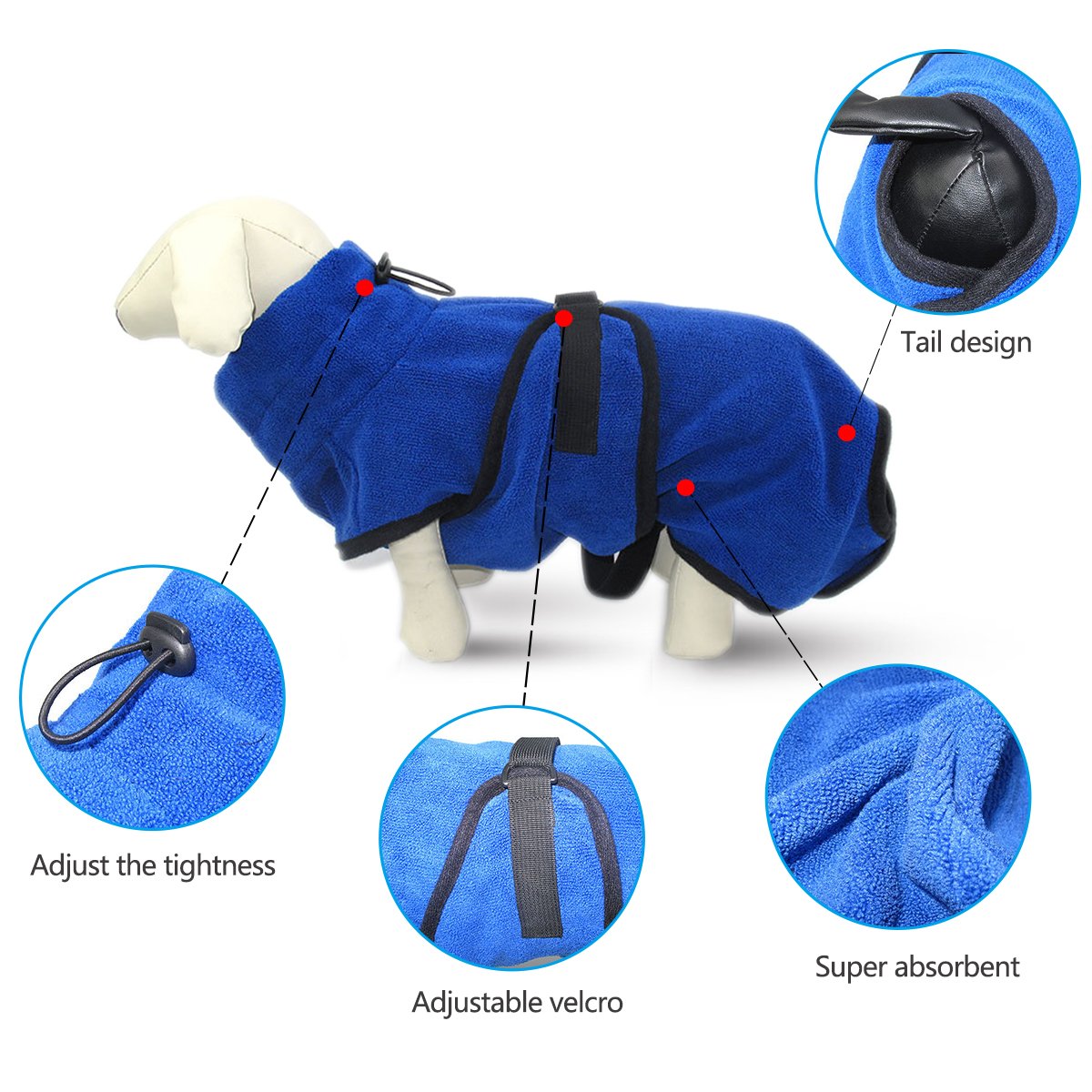 PETCUTE Albornoz para Perros Microfibra Absorbente, Toallas Secadores Rápido para Perros Pequeños Grandes, Toallas para Perros Gatos con Cinturón Ajustable,para Secado Tras el Baño