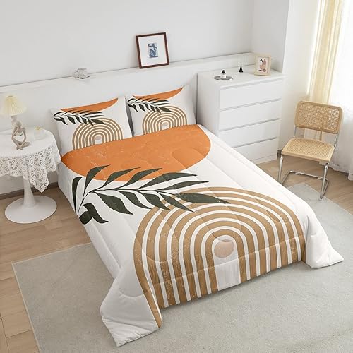 Miniatura 3 de Juego de edredón abstracto con diseño de sol y luna, tamaño Queen, juego de ropa de cama bohemio con hojas exóticas para niños y niñas, decoración