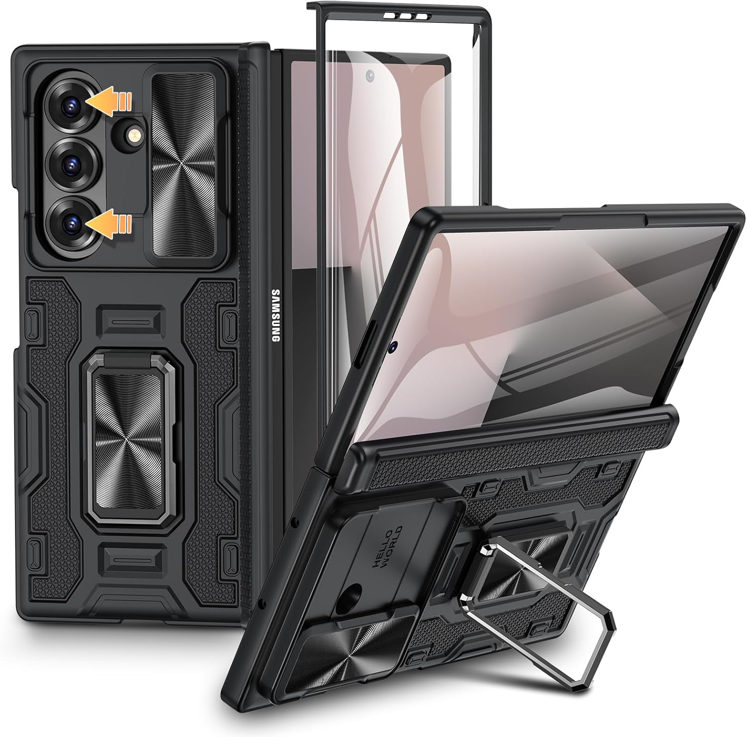 VEGO for Galaxy-Z-Fold-7-Case: Samsung Z Fold 7 Case with Slide Camera Cover & Screen Protector Built-in 360° Kickstand Full-Body Drop Protection Rugged Case for Samsung Galaxy Fold7 5G 2025 -Black for Z fold 7 HD-Black