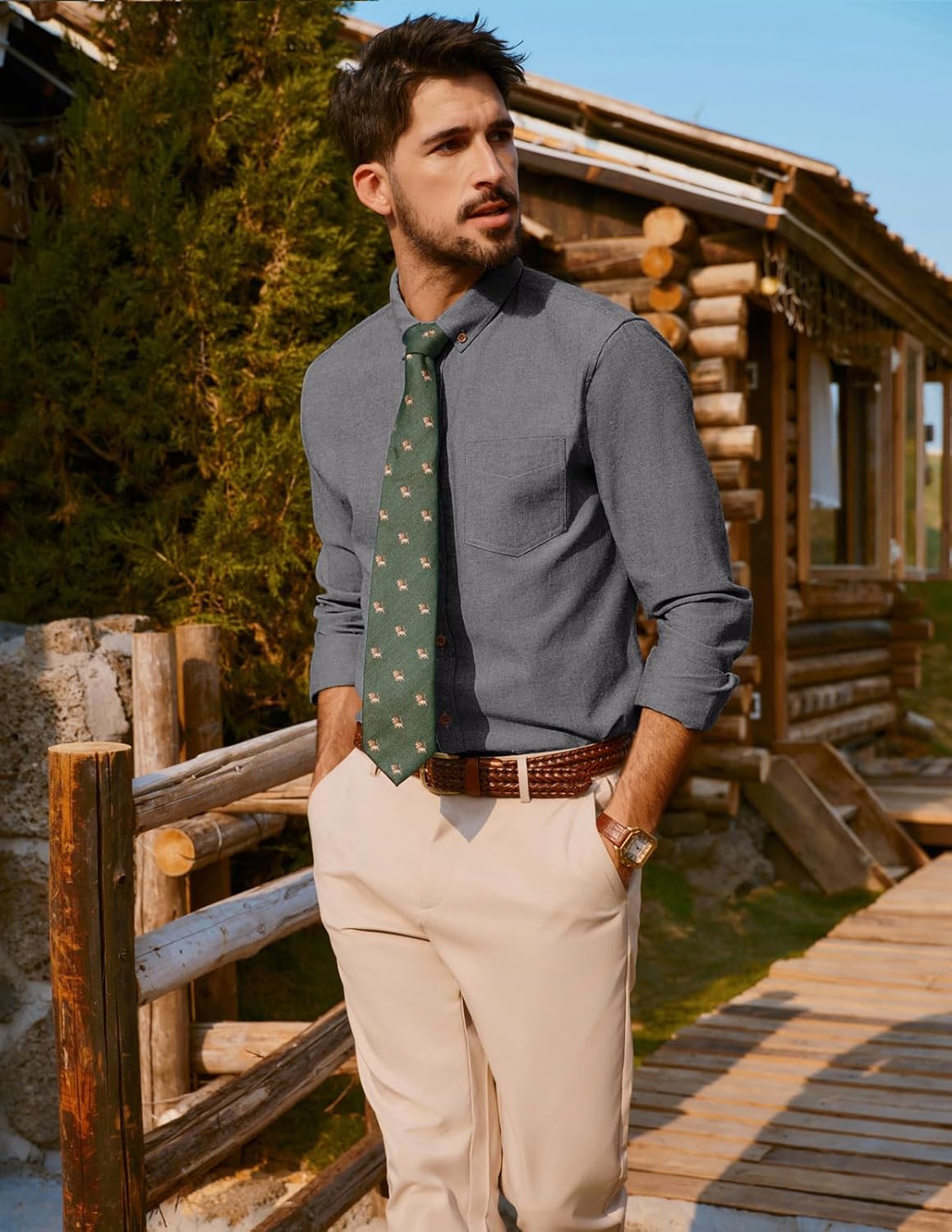 PJ PAUL JONES Mens Classic Fit Linen-Cotton Shirt Button Down Long Sleeve Casual Business Shirts - Image 2