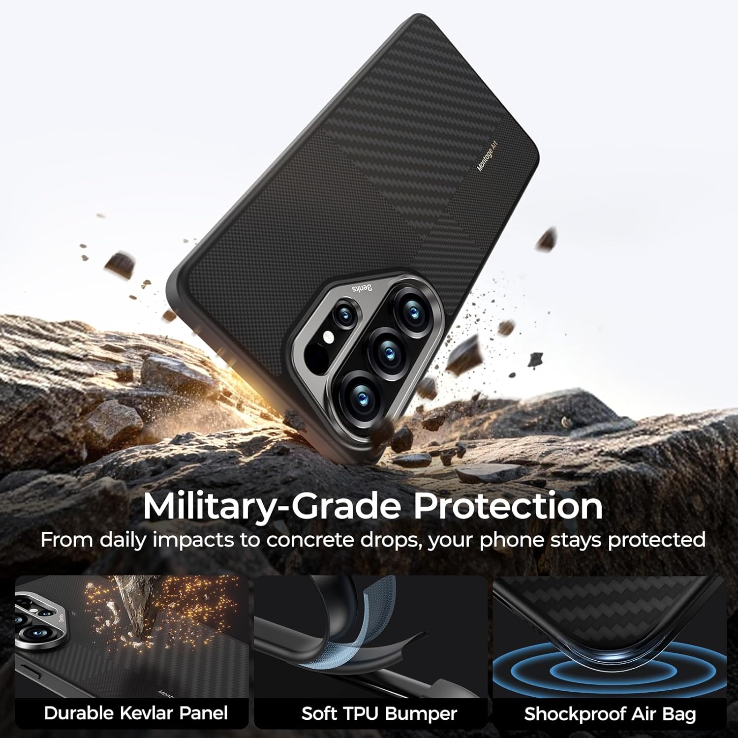 BENKS S26 Ultra Case, Montage ArmorPro Case for Samsung Galaxy S26 Ultra, MagSafe Compatible Military-Grade Protective Case, Built with Dupont Kevlar Aramid Fiber & TPU, Aluminum Camera Protection